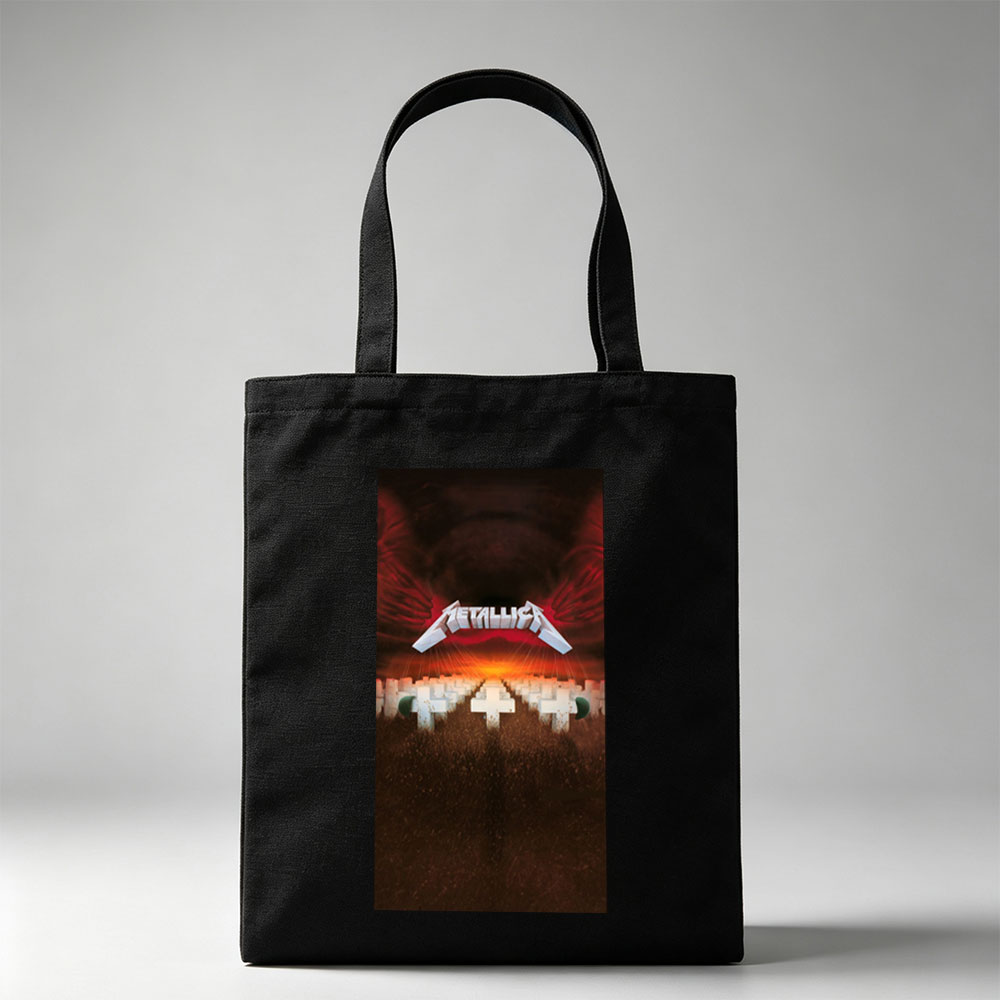 Metallica War Scene with Crosses and Fiery Sky - Canvas tote bags