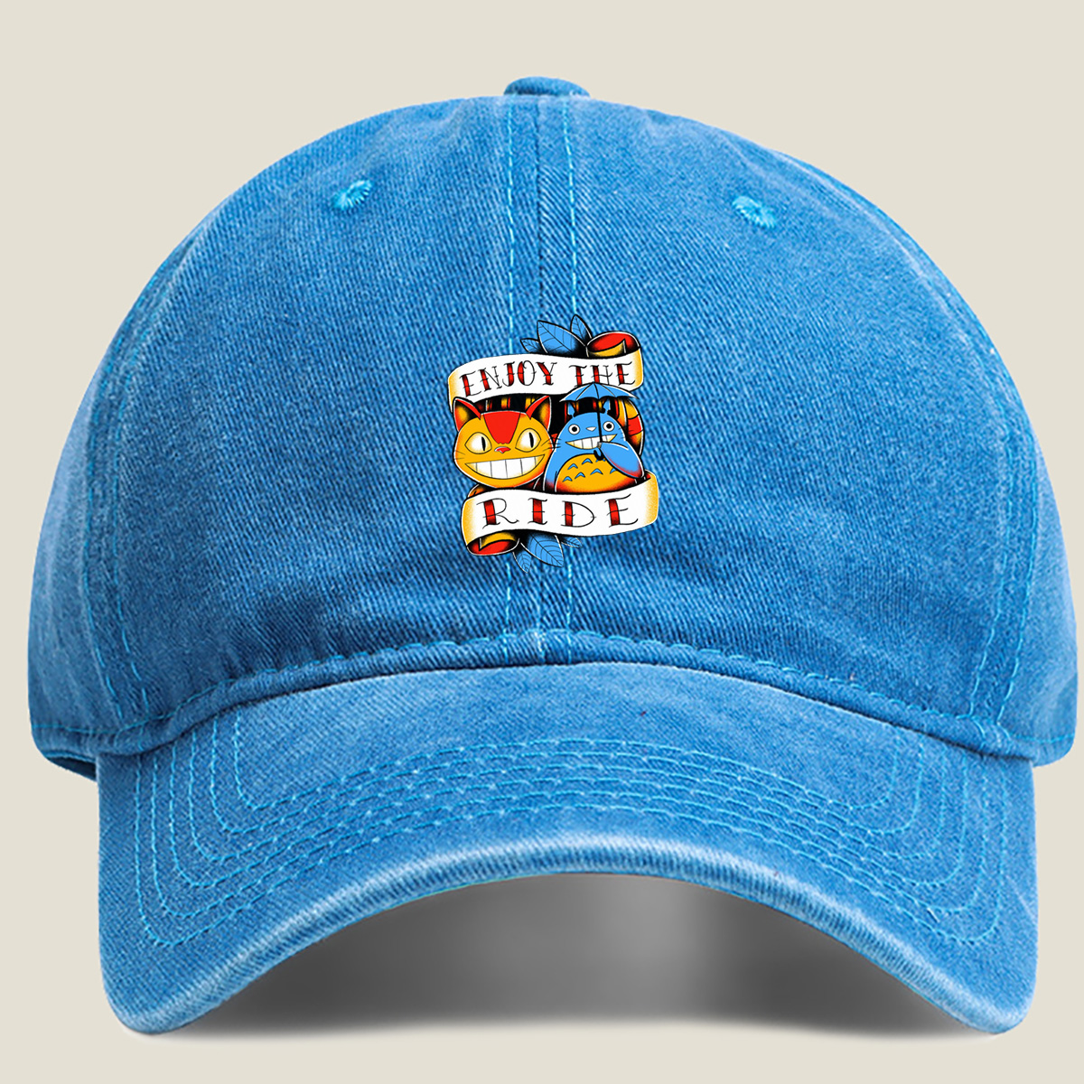 Totoro and Catbus: Enjoy the Ride - Washed Denim - Baseball Cap