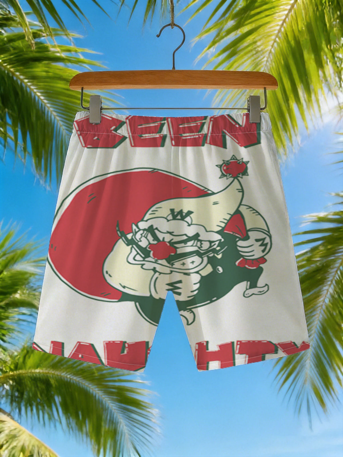 Been Naughty: Santa with a Mischievous Twist -  Beach shorts