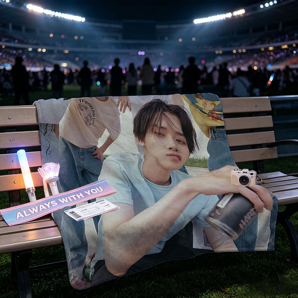 TXT Members in Casual Outfit Pose Outdoors with Cans and Expressive Gestures - Blankets