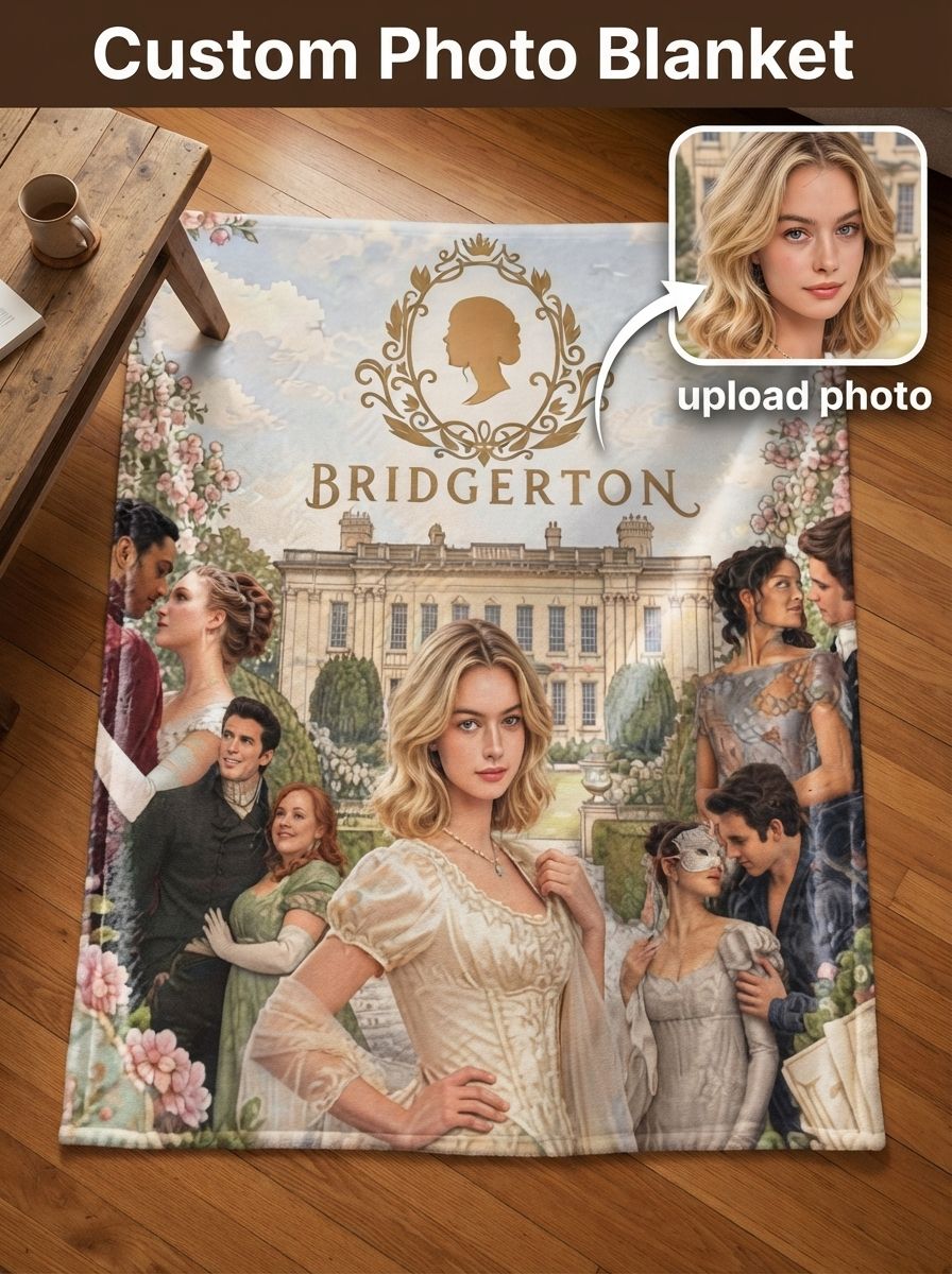 Custom Photo Face Flannel Blanket Personalized Regency Royal Estate Romance Cozy Throw Gift for Women