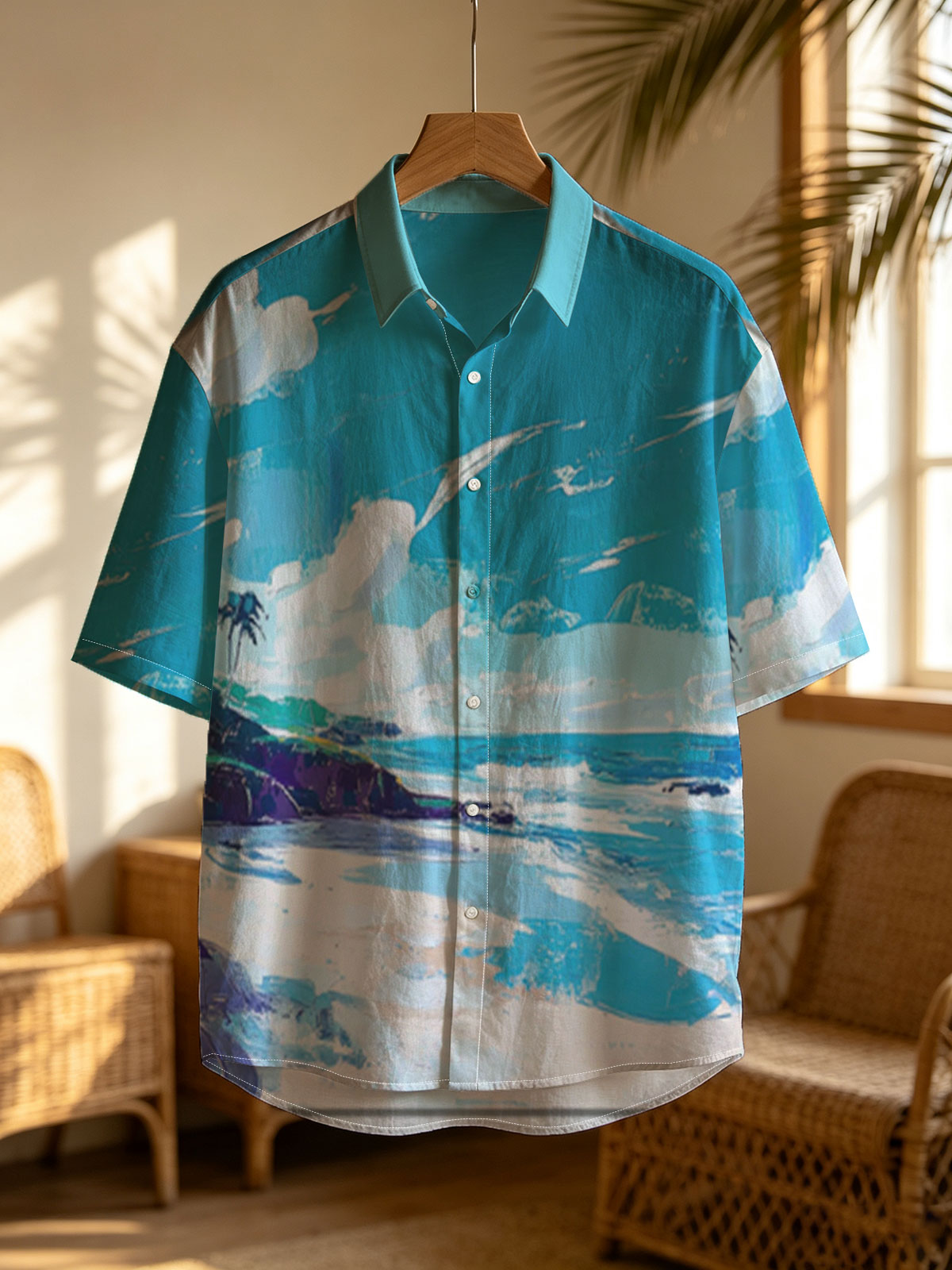 Tropical Beach with Palm Trees and Blue Sky -  Shirt