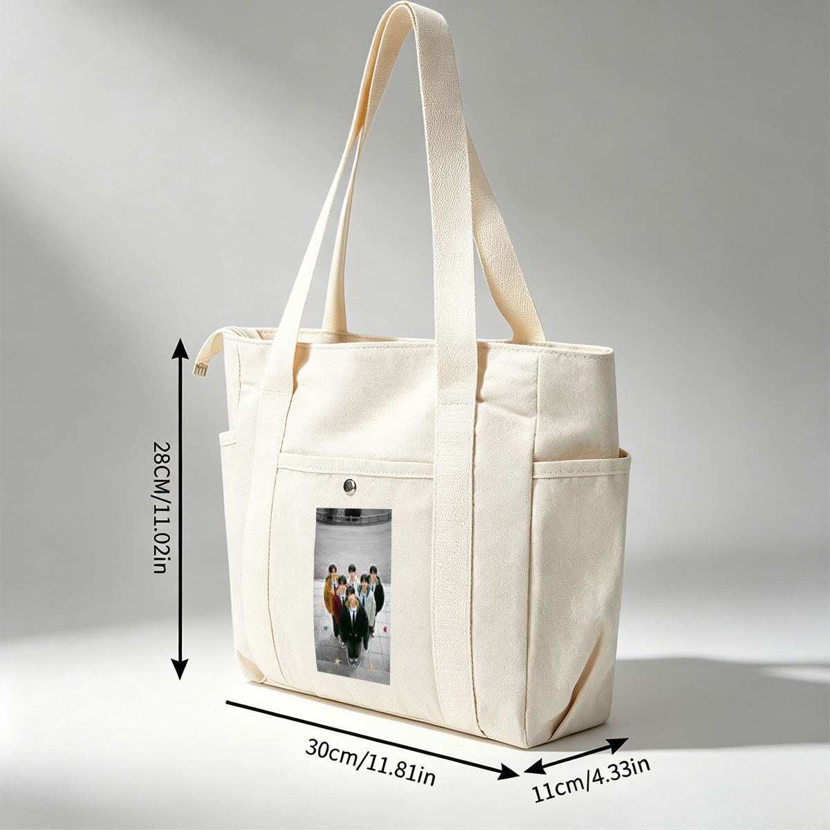 TXT Group in School Uniforms Standing Together Outdoors with Star Accents - Multi-pocket bags