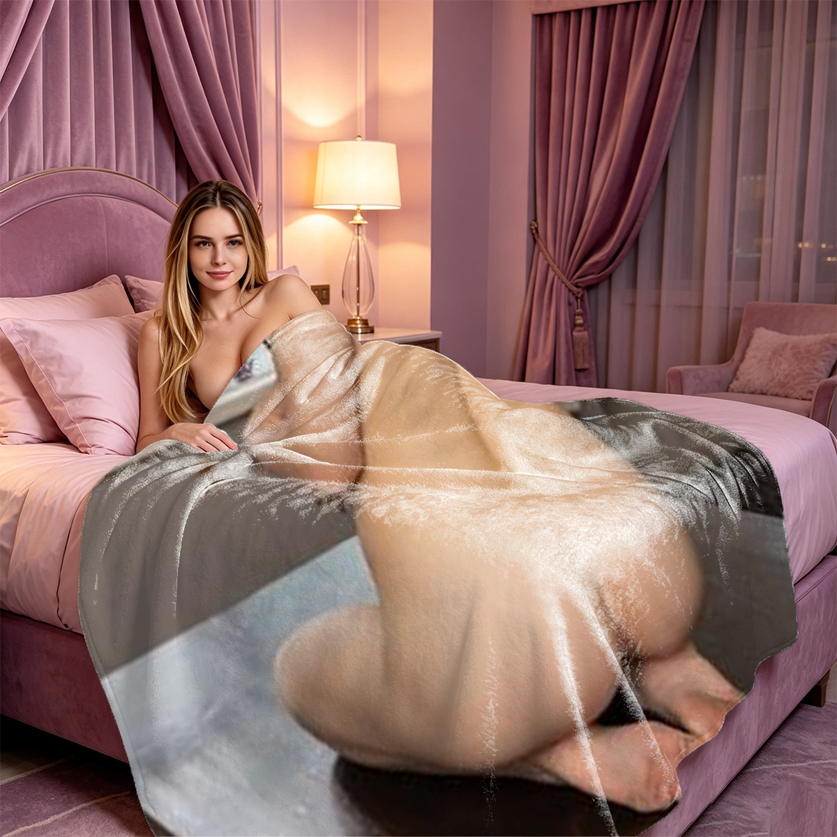 Beautiful Asian Woman in White Lingerie Lying on Pillow - Blanket