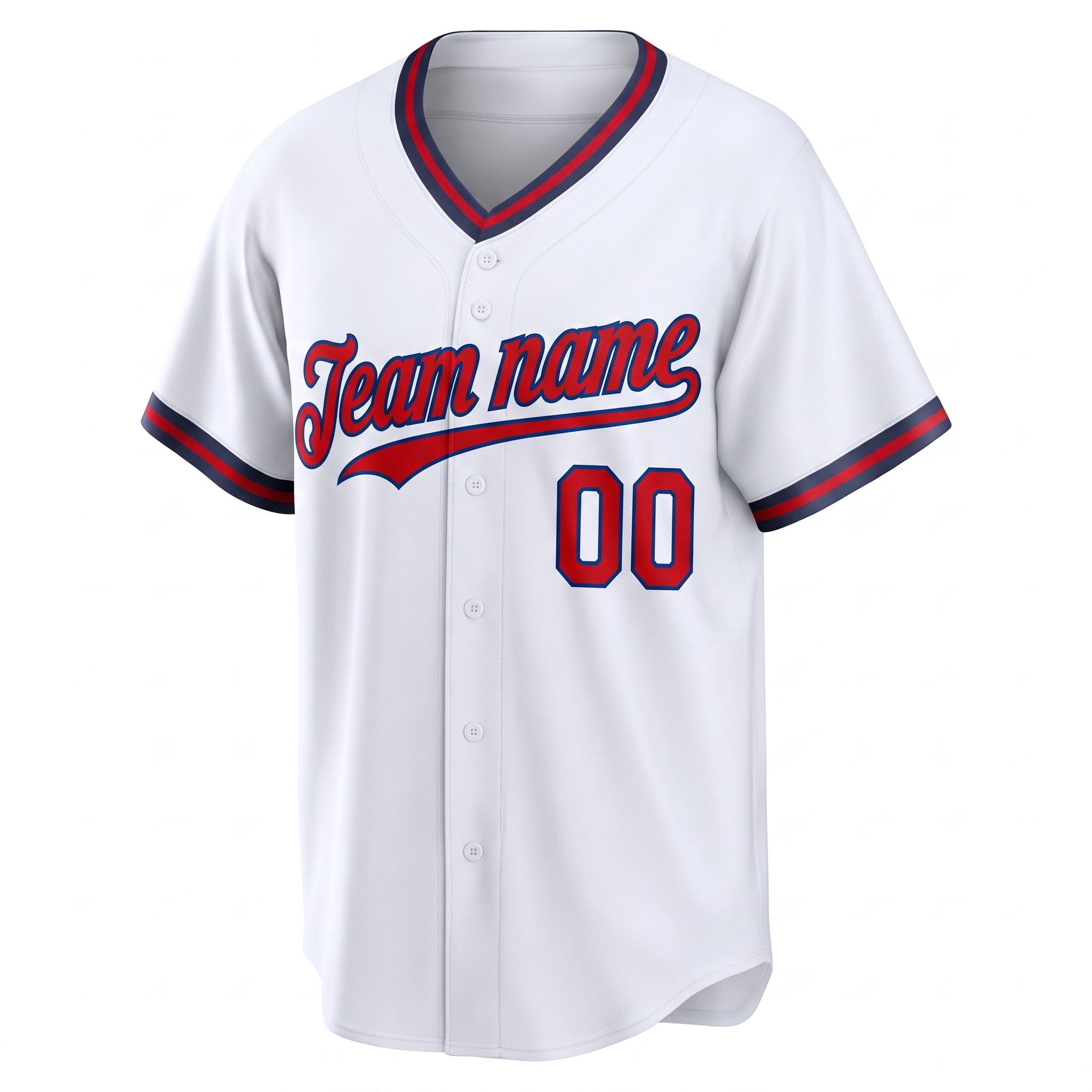 Custom Printed California Halo Style Baseball Jersey White Red Navy Ribbed V Neck Pullover Shirt for Men and Women