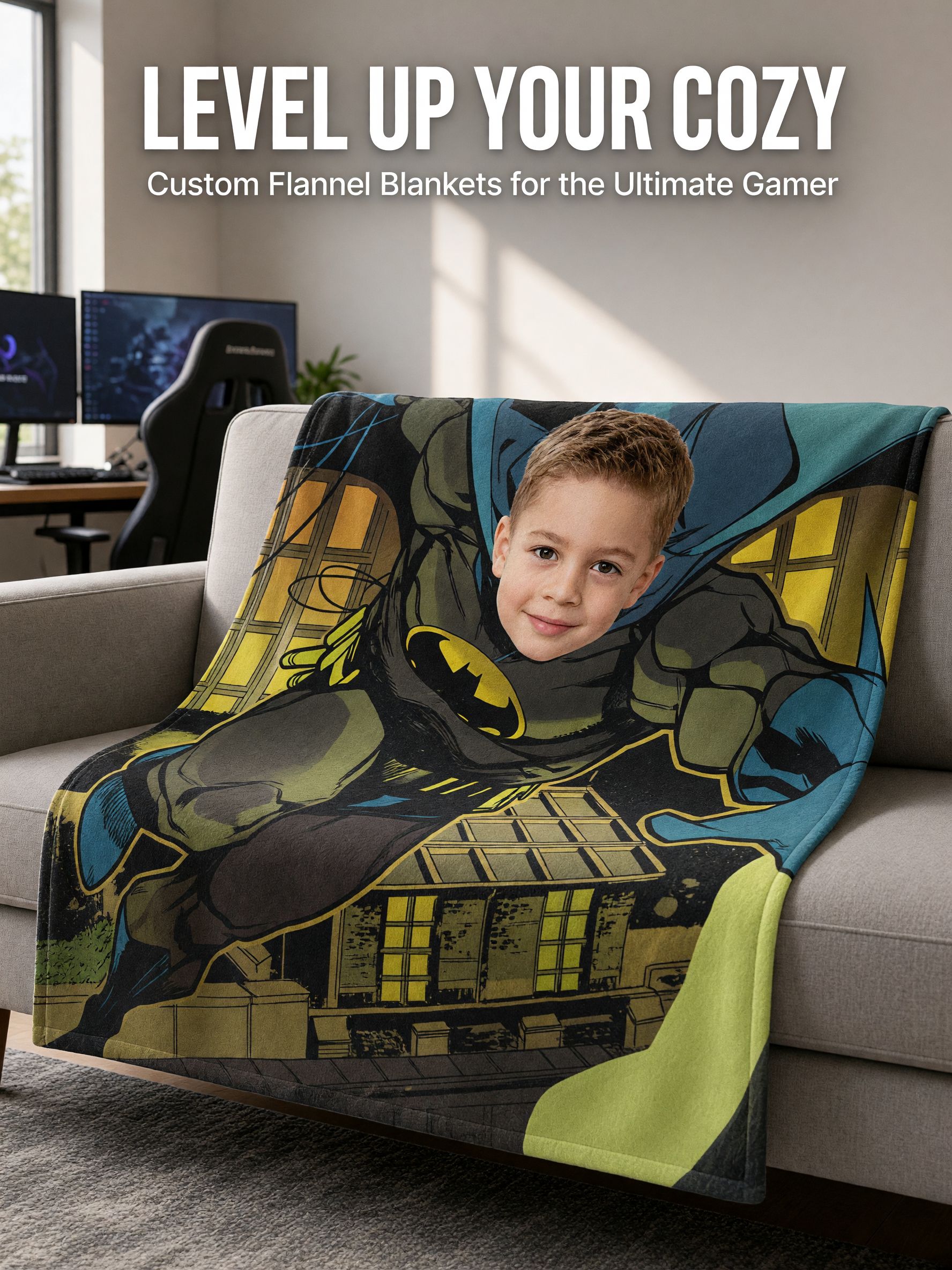 Custom Superhero Face Photo Flannel Blanket Personalized Comic Hero Fleece Throw Lightweight Soft Cozy Cover Bed Couch