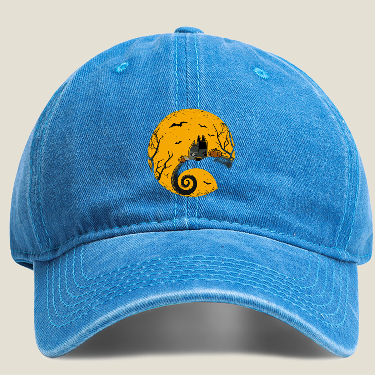 Pusheen the Cat Halloween Moon - Washed Denim - Baseball Cap