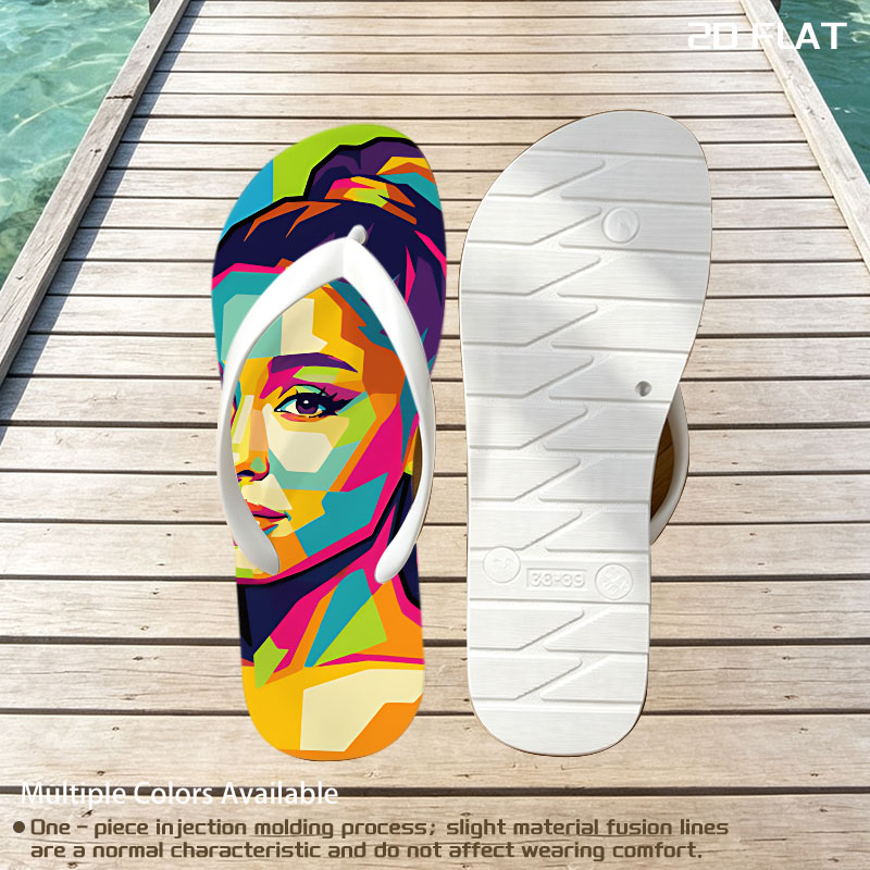 Colorful Pop Art Portrait of a Woman with Vibrant Geometric Patterns -  flip-flops