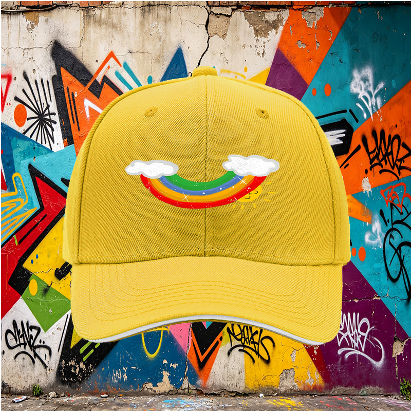 Unisex Classic Sandwich Hat with Rainbow and Sun Print | Perfect for Outdoor Activities, Beach, Camping, Daily Wear | Ideal for Adults and Teens Seeking Fun, Colorful Headwear