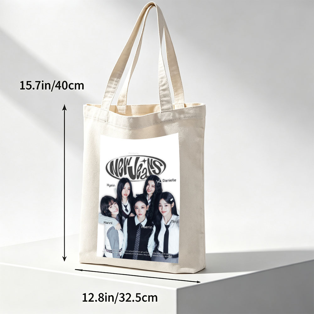 NewJeans Group Photo in School Uniforms Featuring Hanni, Hyein, Haerin, Danielle, and Minji - Canvas tote bags