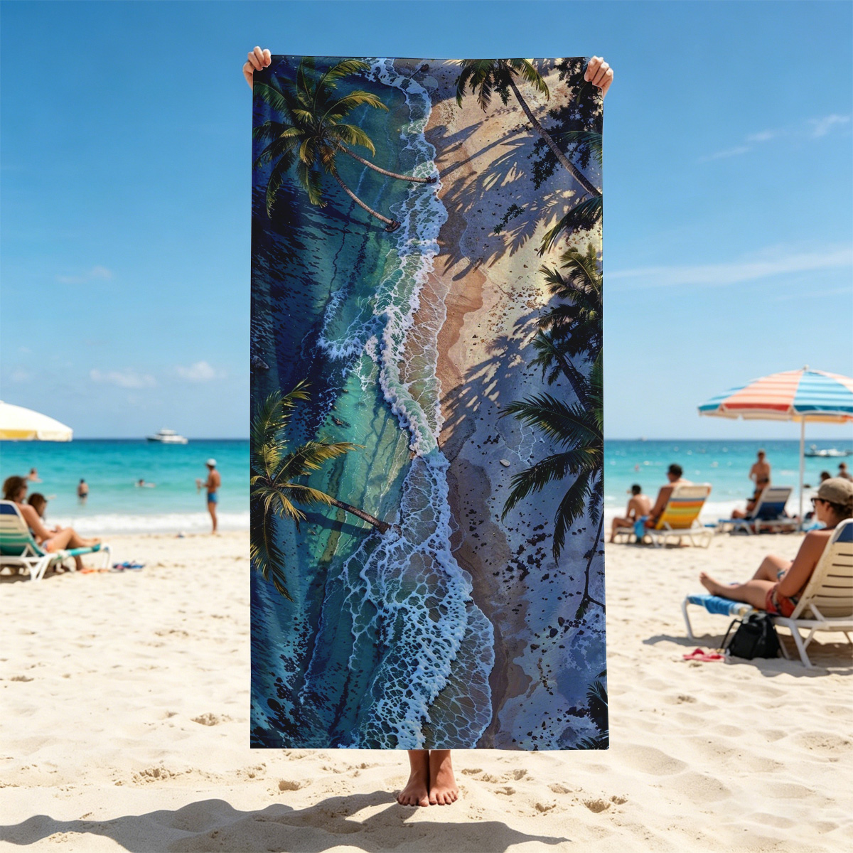 Tropical Beach with Palm Trees and Crystal Clear Waves - Beach towels