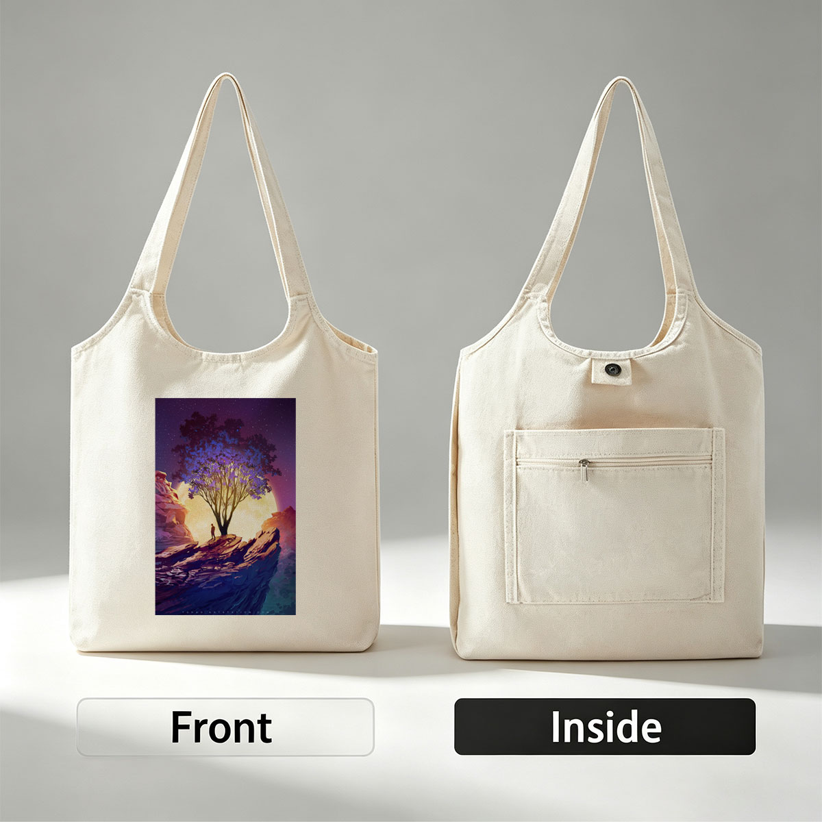 Imagine Dragons Dreamy Landscape with Purple Tree and Moonlit Sky - Canvas shoulder bags/
