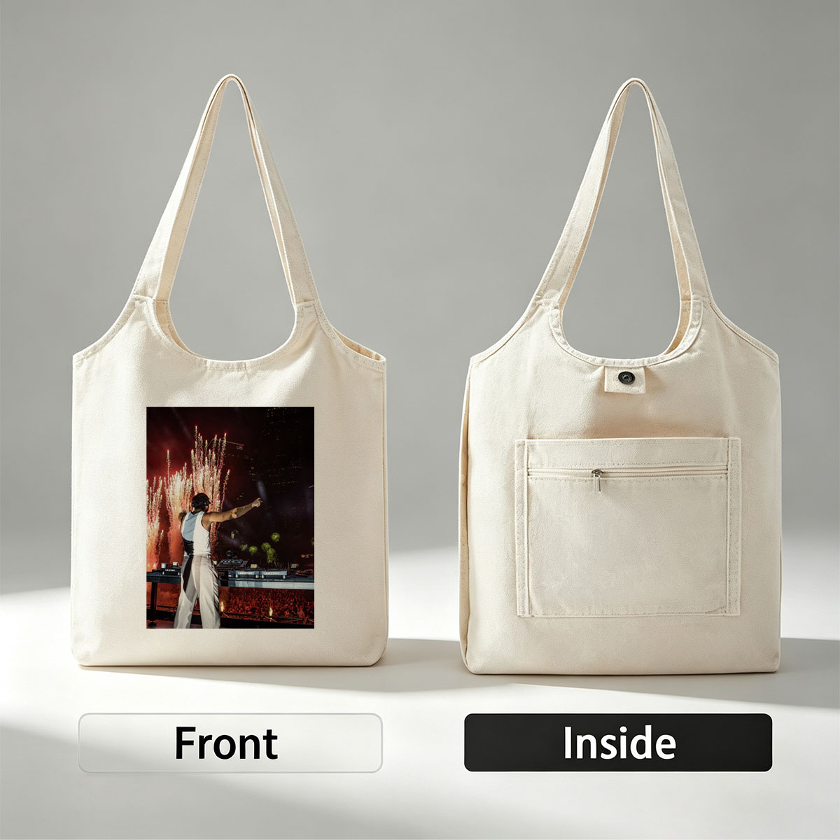 Martin Garrix Live Performance with Fireworks and Crowd at Nighttime Concert - Canvas shoulder bags/