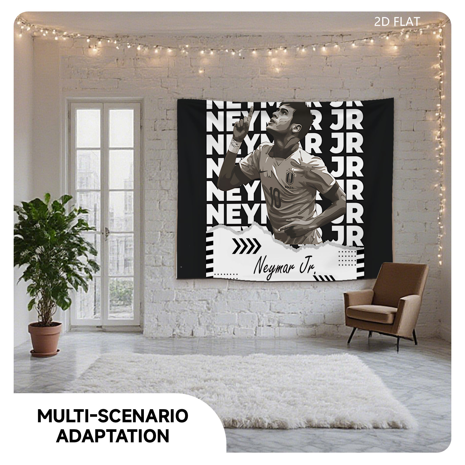 Neymar Jr. in Brazil Jersey, Celebrating Goal, Graphic Design Art - Tapestry