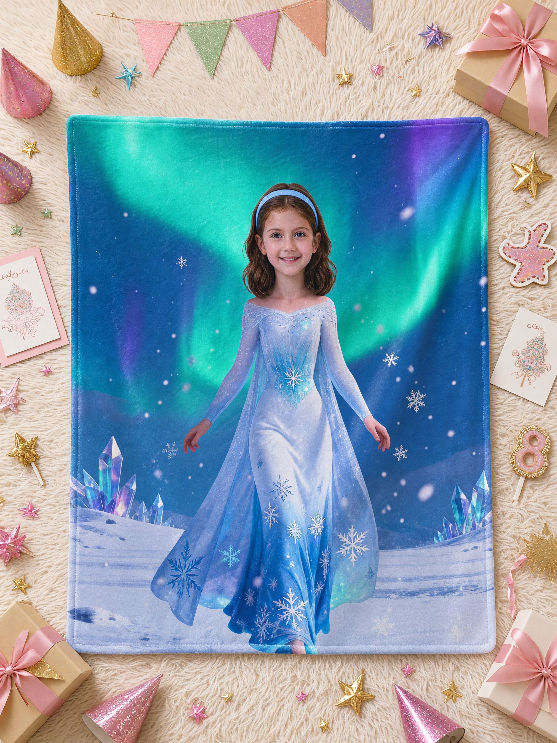 Personalized Face Ice Princess Blanket, Custom Photo Soft Flannel Throw for Kids, Ideal Cozy Winter Gift
