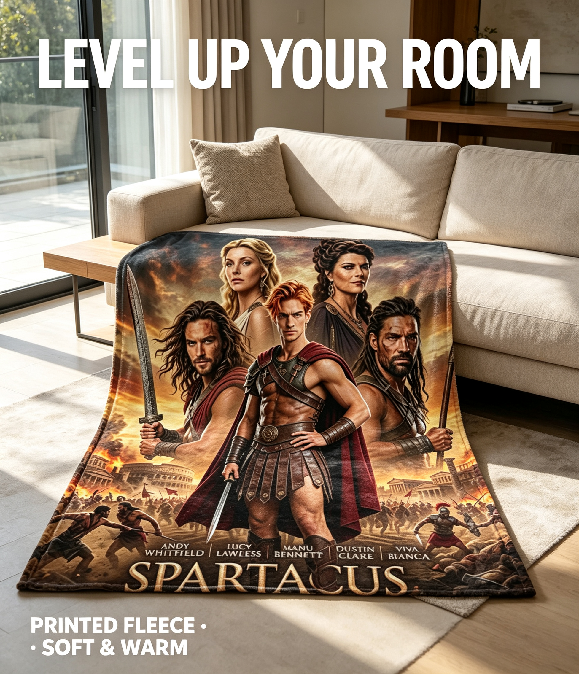 Custom Face Blanket Spartacus Series Flannel Blanket for Couch or Bed – Perfect Gift for Fans of Ancient Roman Drama and Gladiatorial Battles