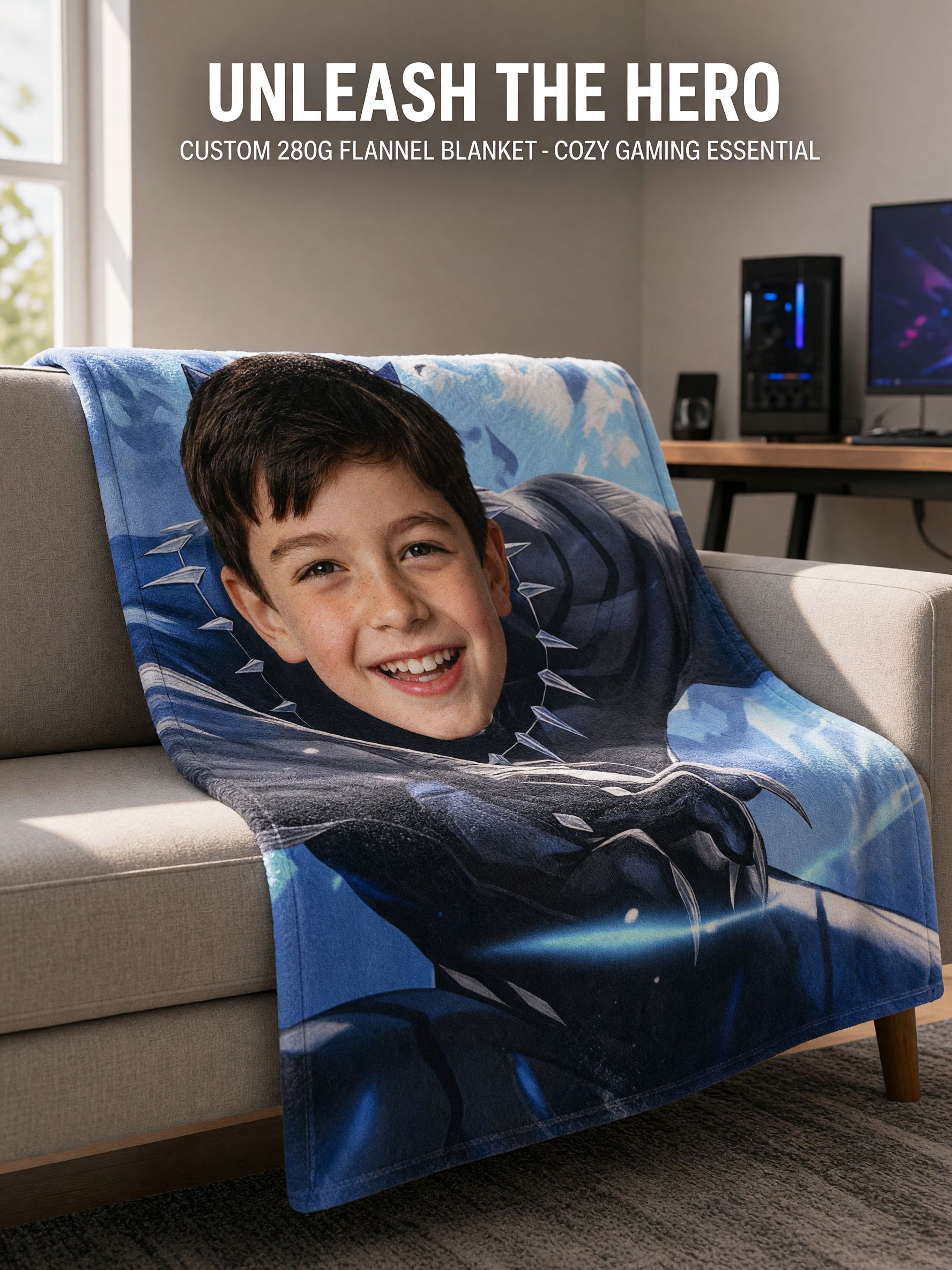 Personalized Face Superhero Fleece Blanket Custom Photo Throw Ultra Soft Warm Bedding Heroic Gift for Kids Boys