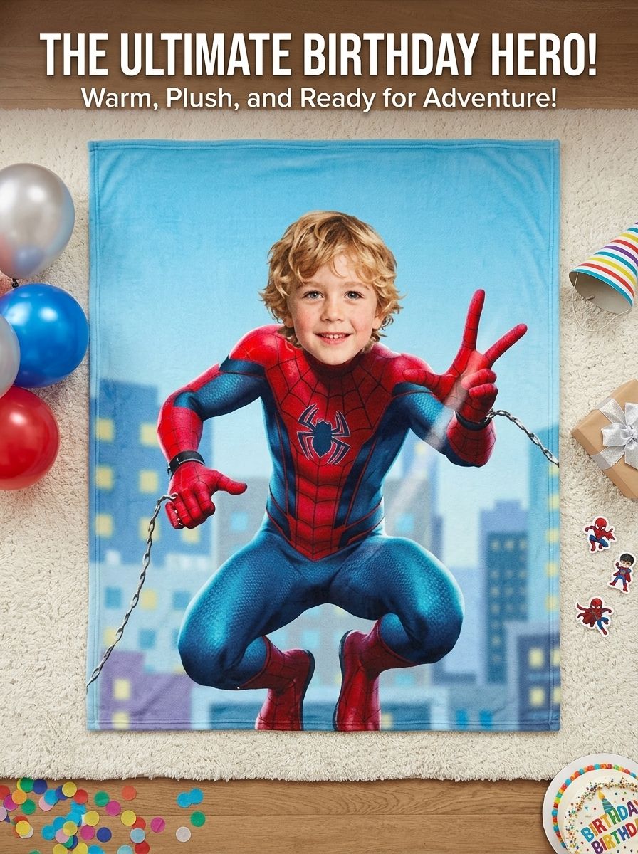 Personalized Custom Face Superhero Flannel Fleece Blanket Ultra Soft Cozy Throw Bed Couch Gift for Kids