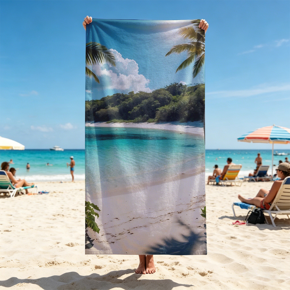 Tropical Beach with Palm Trees and Crystal Clear Water - Beach towels