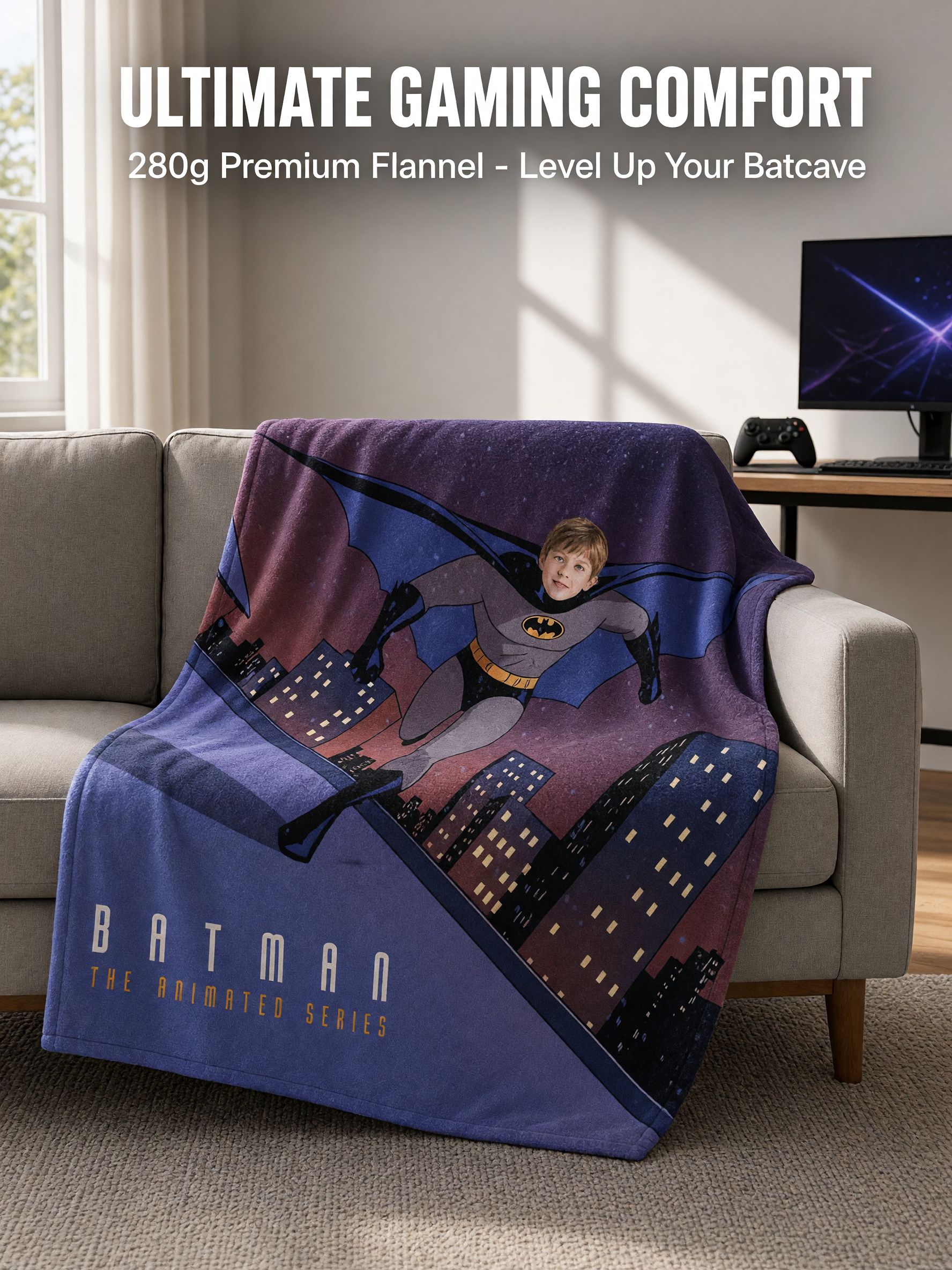 Custom Face Superhero Flannel Fleece Throw Blanket, Personalized Photo Plush Blanket for Sofa Bed, Cozy Birthday Gift