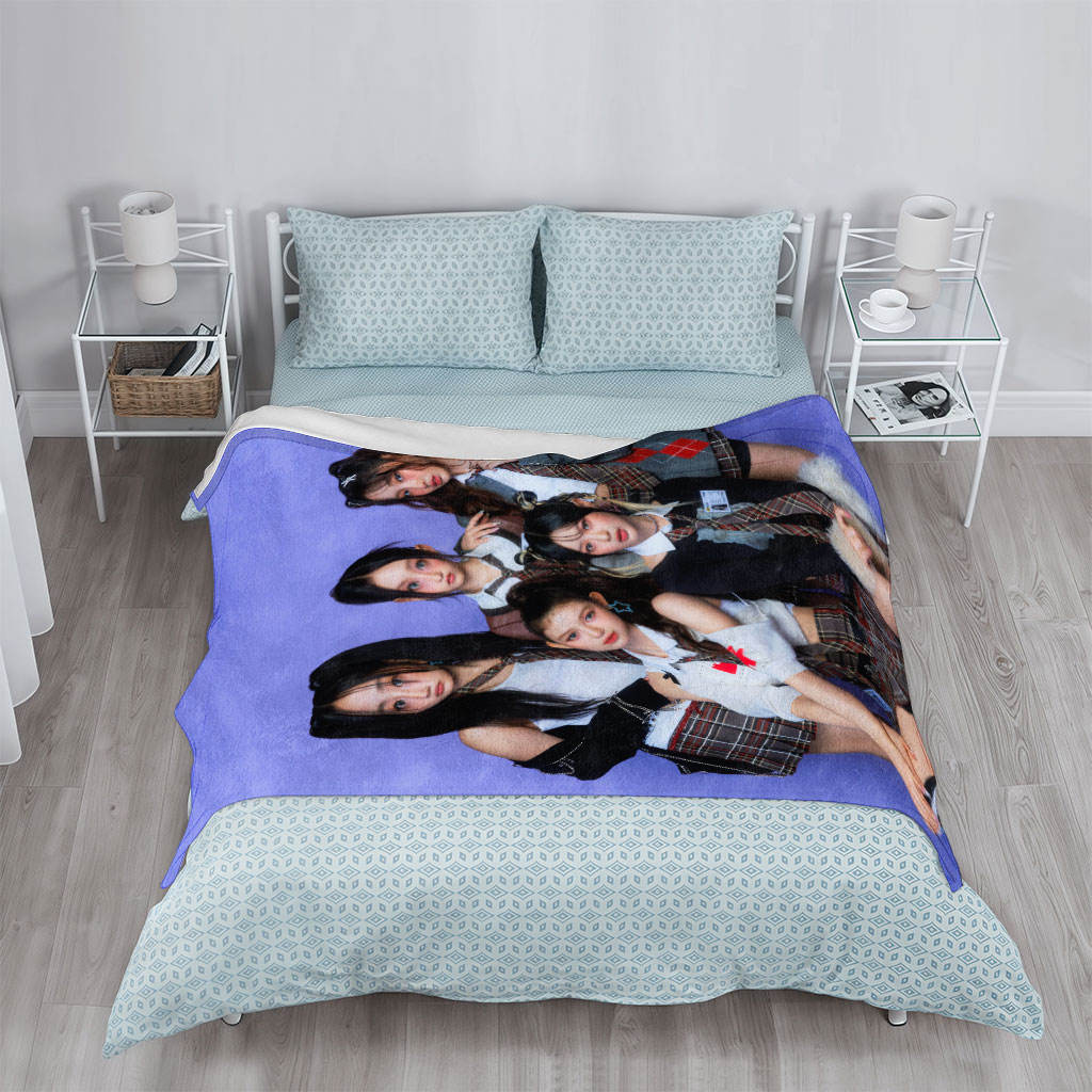 NewJeans School Uniform Concept Photo on Purple Background - Blankets
