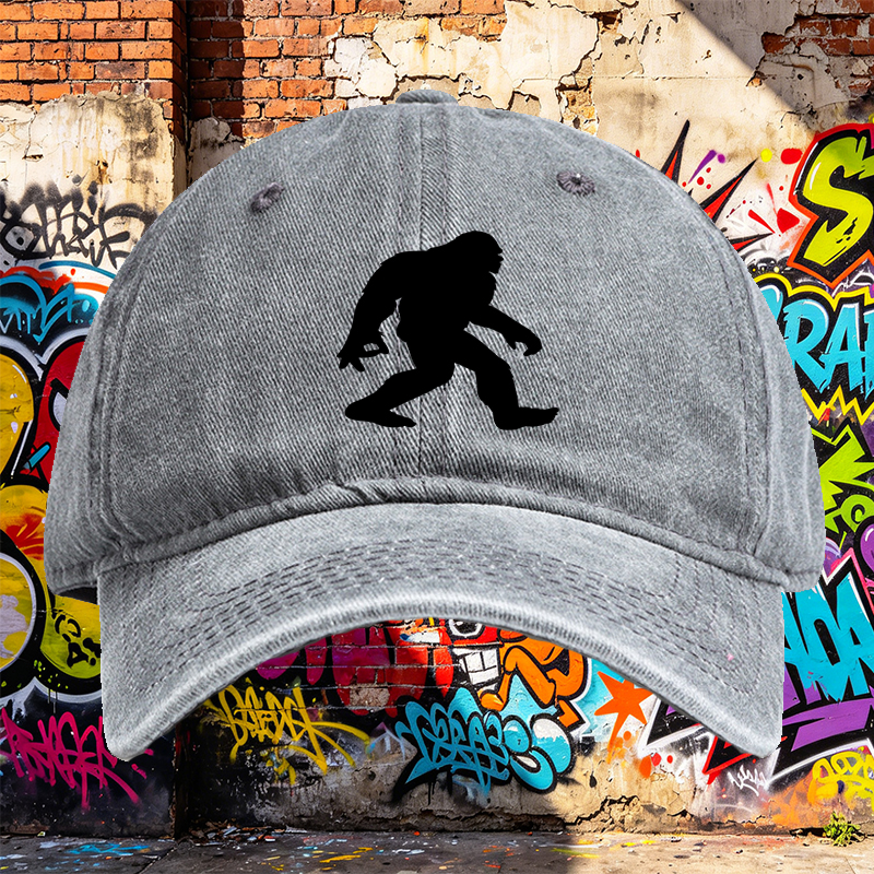 Unisex Classic Washed Cap with Bigfoot Silhouette Print - Perfect for Outdoor Adventures and Casual Wear, Ideal for Nature Lovers and Hiking Enthusiasts