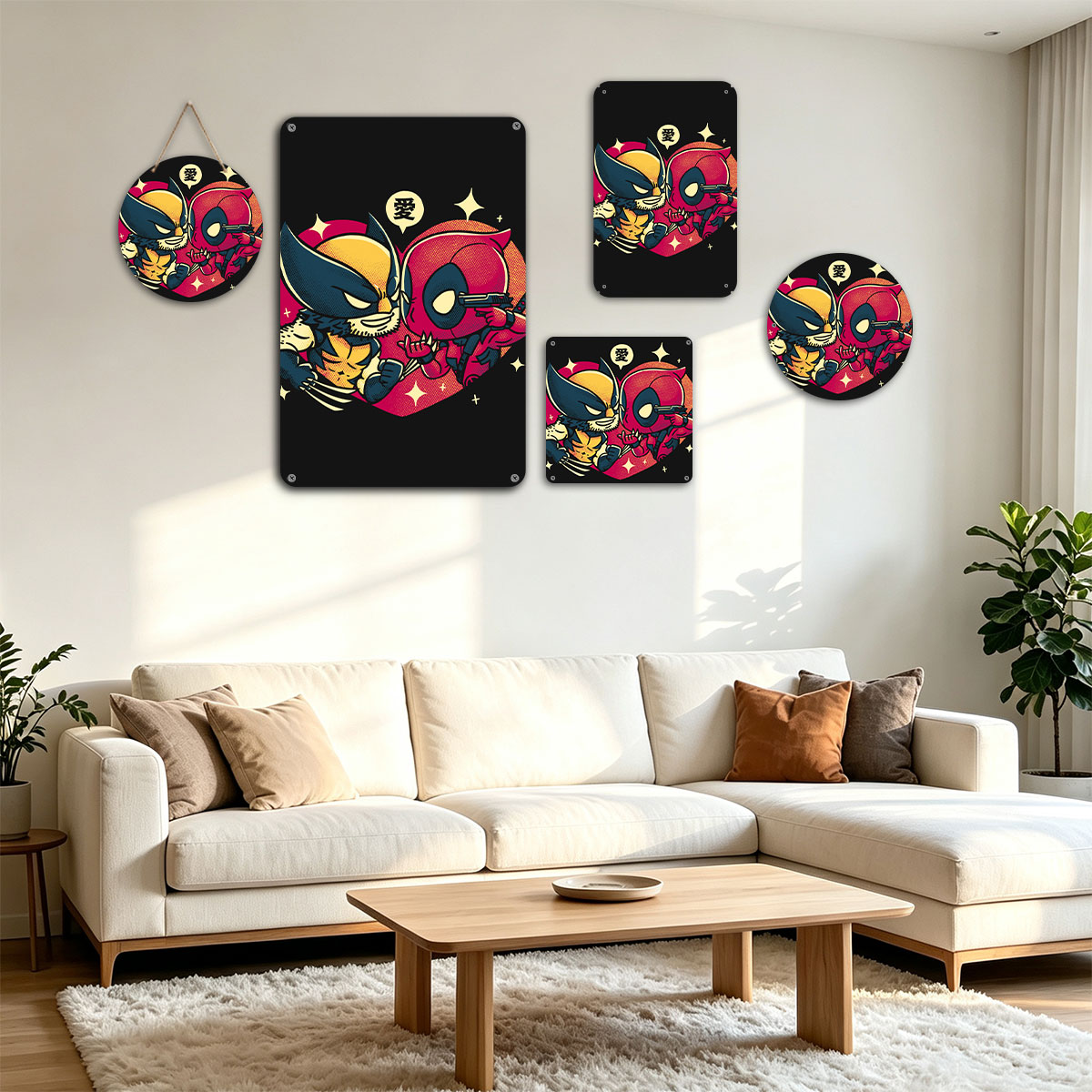 Wolverine and Deadpool in a Heart-Shaped Embrace with Love Symbol - painting