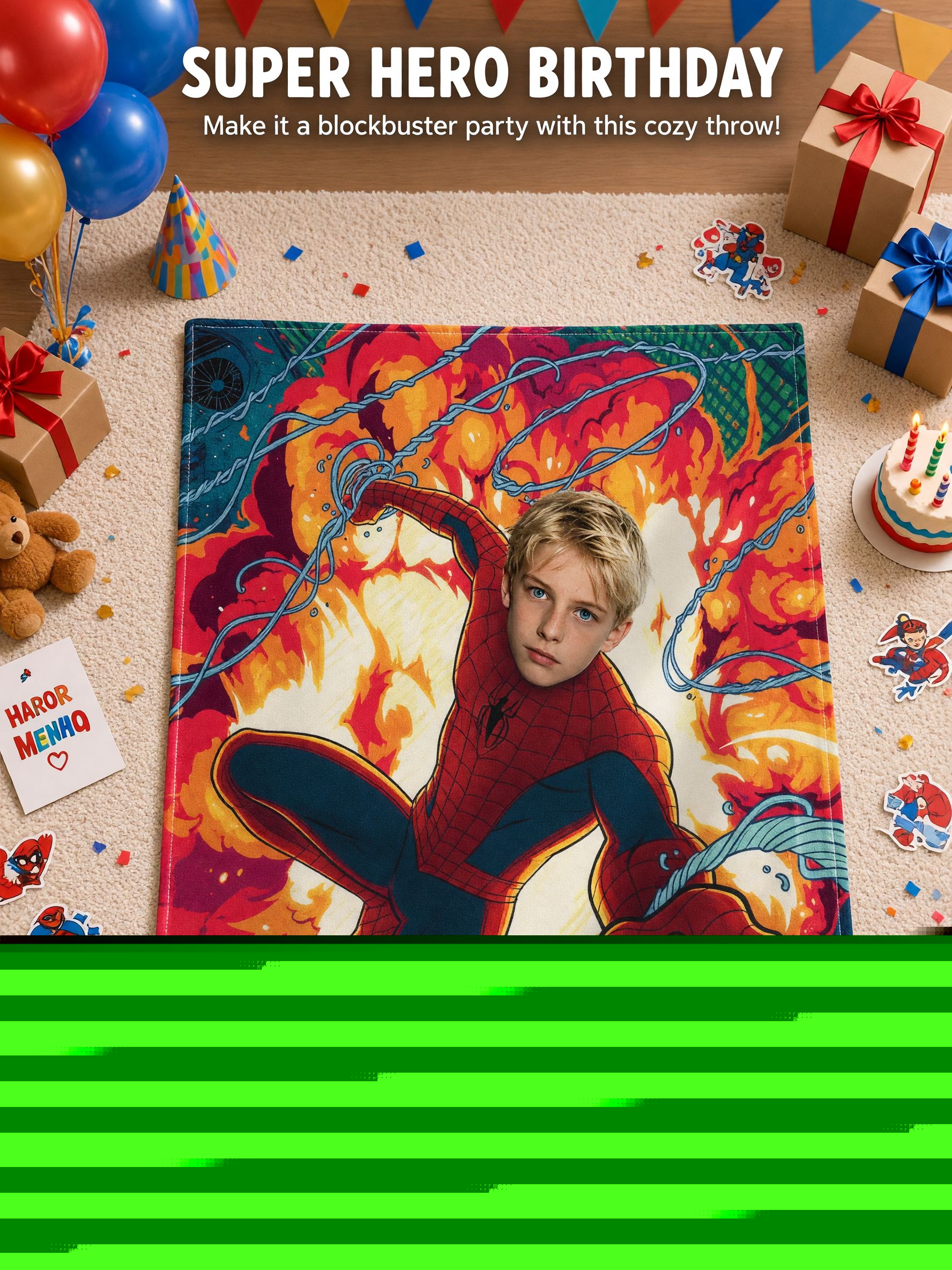 Personalized Superhero Face Photo Blanket Custom Velvet Flannel Throw for Kids Adults Comic Action Hero Gift