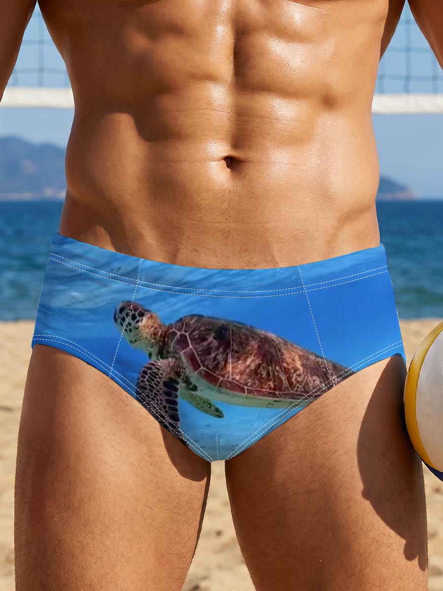 Sea Turtle Swimming in Crystal Clear Waters -  Men's swim trunks
