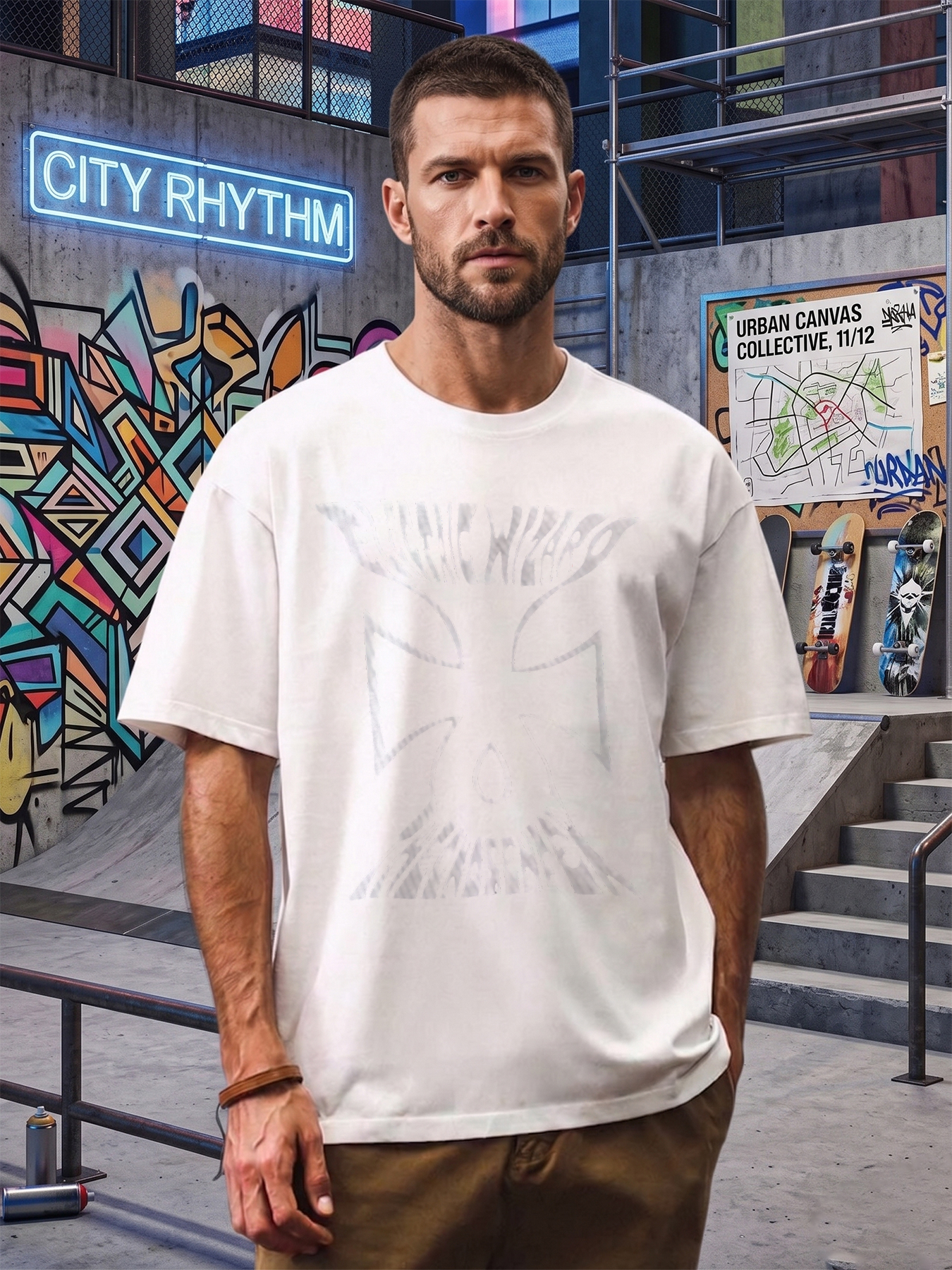 Men's Electric Wizard Iron Cross Print T-Shirt Casual Round Neck Summer Lightweight Breathable Short Sleeve Tee for Music Fans and Rock Style Enthusiasts