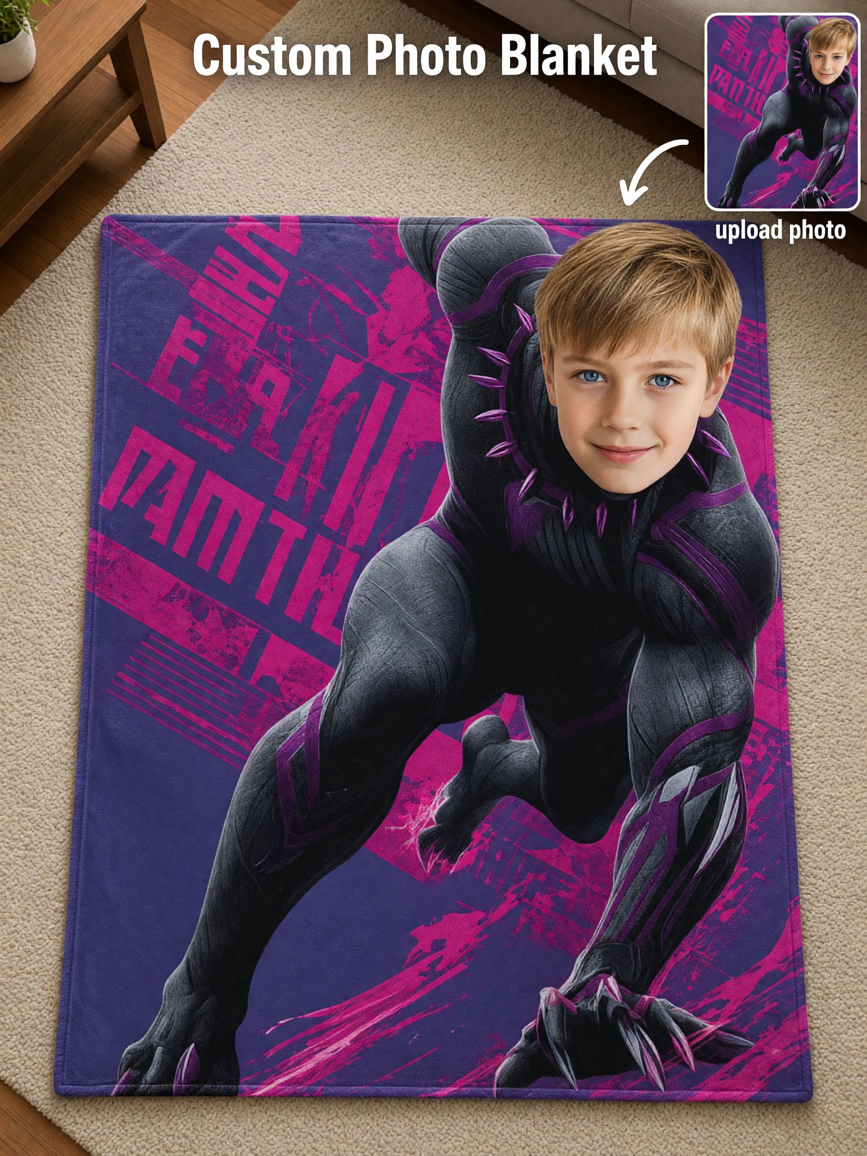 Personalized Photo Superhero Flannel Blanket Ultra Soft Custom Face Throw for Kids and Adults