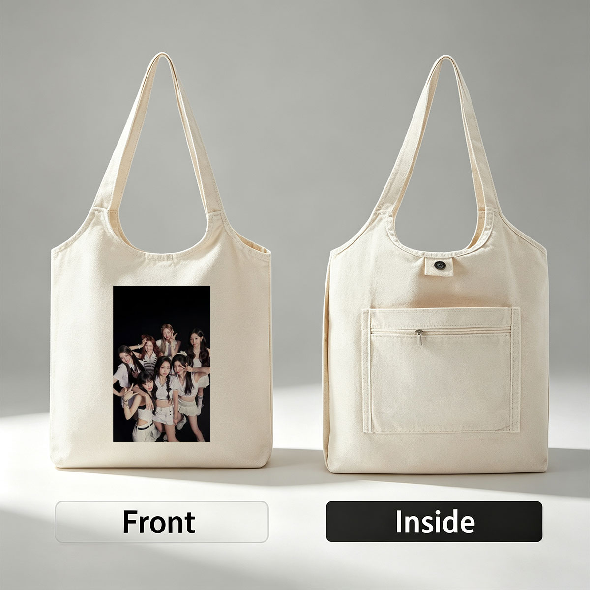 Kep1er Group Photo in White Outfits on Black Background - Canvas shoulder bags/