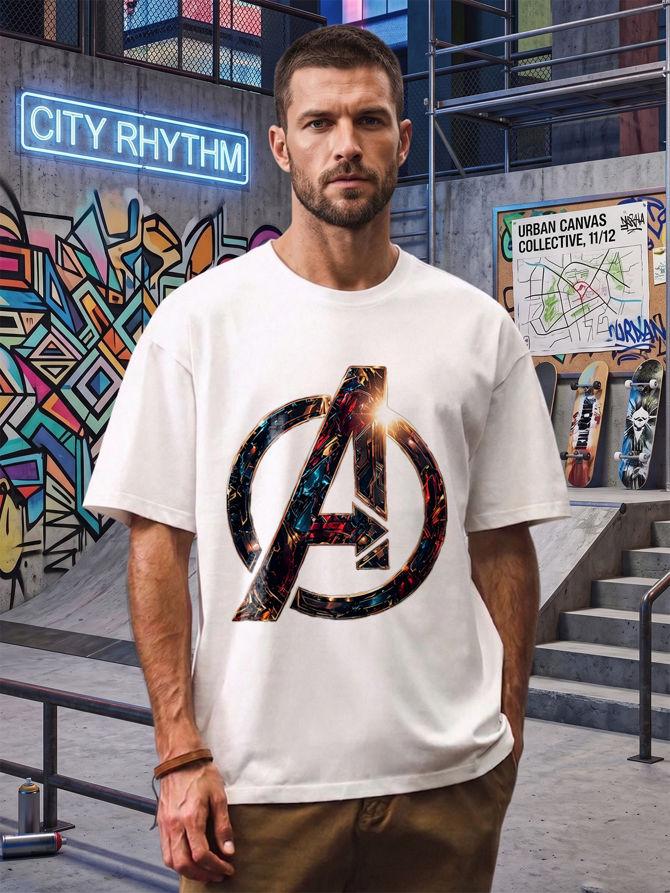 Men's Printed T-Shirt Avengers Logo Design Casual Round Neck Summer Lightweight Breathable Short Sleeve T-Shirt for Fans and Everyday Wear, Perfect for Casual Outings, Parties, and Superhero Enthusiasts