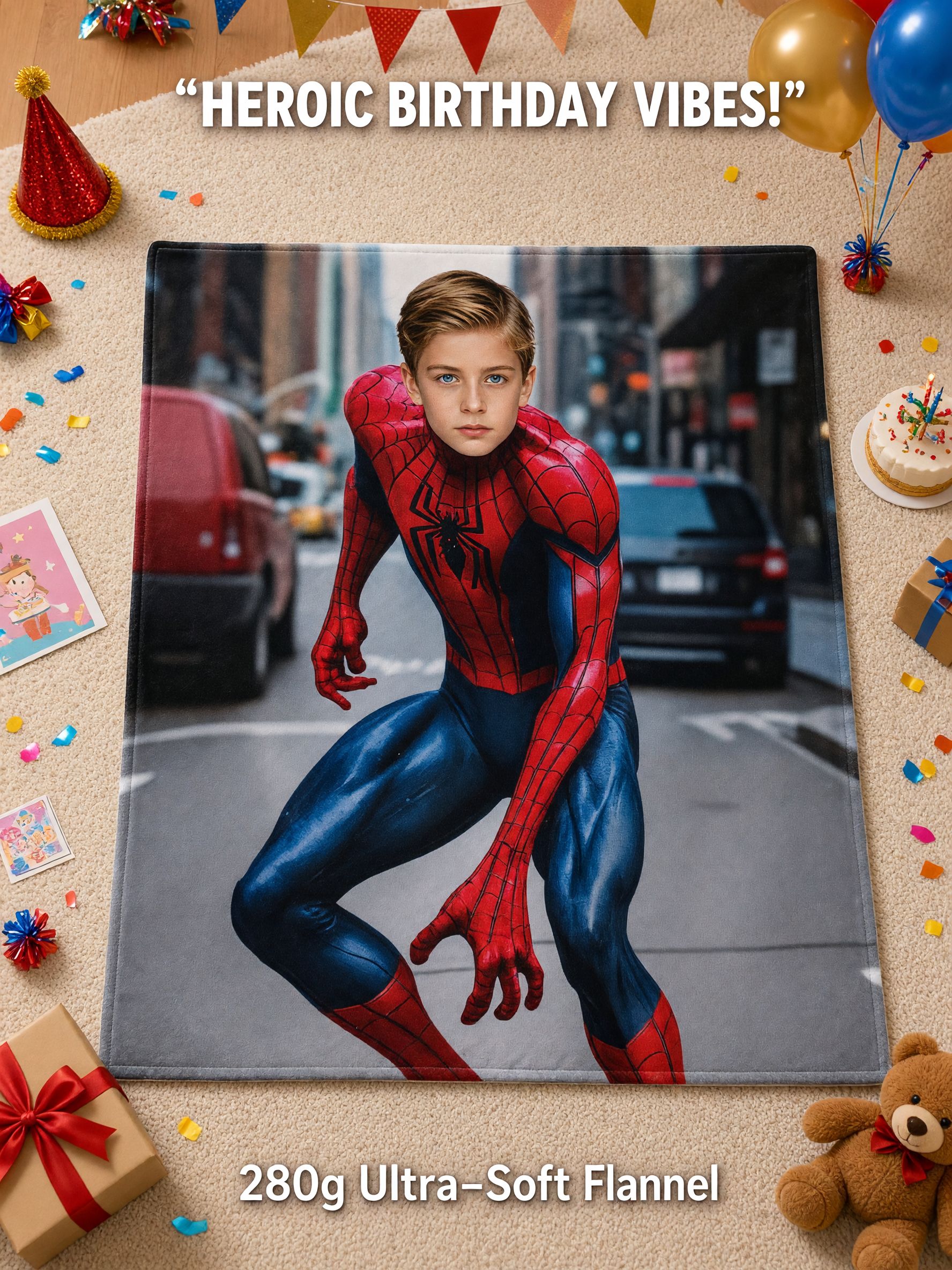 Custom Photo Superhero Flannel Fleece Blanket, Ultra Soft Personalized Portrait Throw for Kids and Adults, Cozy Gift