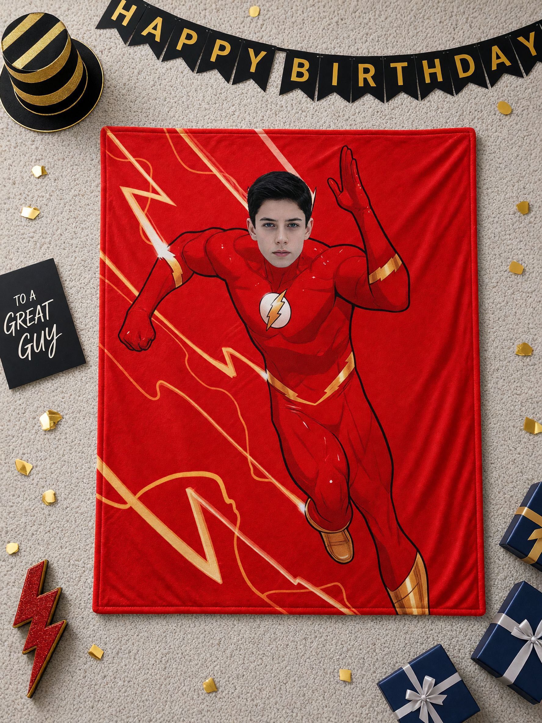 Custom Photo Face Superhero Flannel Throw Blanket Personalized Soft Plush Bed Sofa Fleece Blanket Unique Gift
