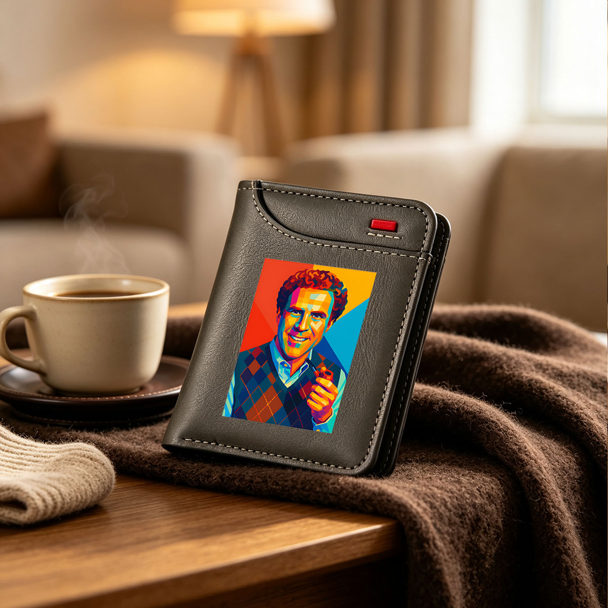 Colorful Portrait of a Man with Pipe and Checkered Vest - Vertical Style Wallet