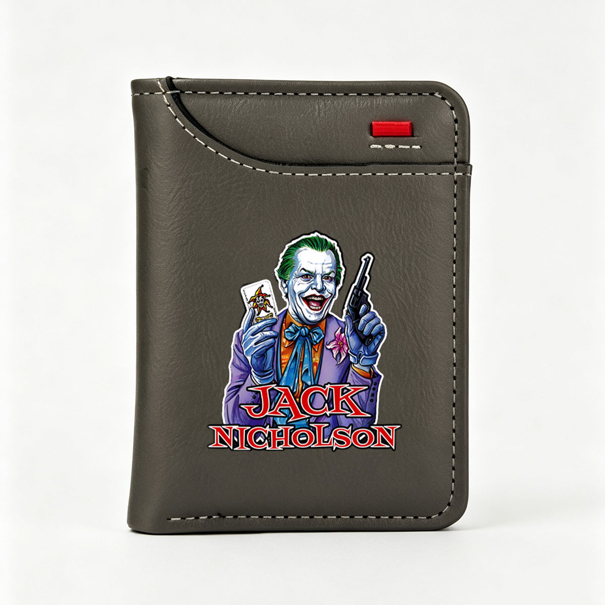 Jack Nicholson as The Joker: Iconic Villain with Card and Gun - Vertical Style Wallet