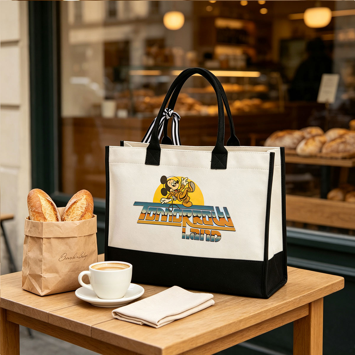 Mickey Mouse in Tomorrowland Logo - Canvas patchwork gift tote bag