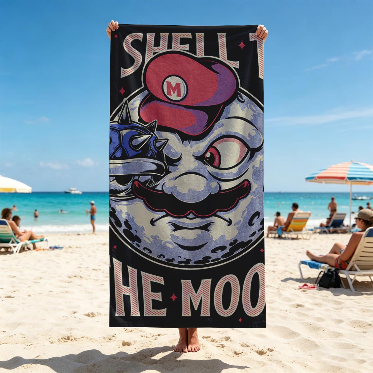 Mario Meets the Moon: A Shell to the Moon - Beach towels