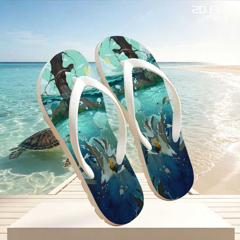 A boy rides a swan through a mystical underwater world beneath a giant tree. -  flip-flops