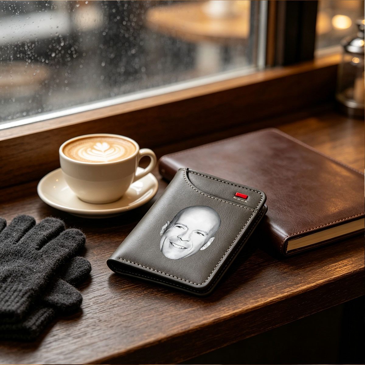 Bruce Willis Portrait in Black and White - Vertical Style Wallet