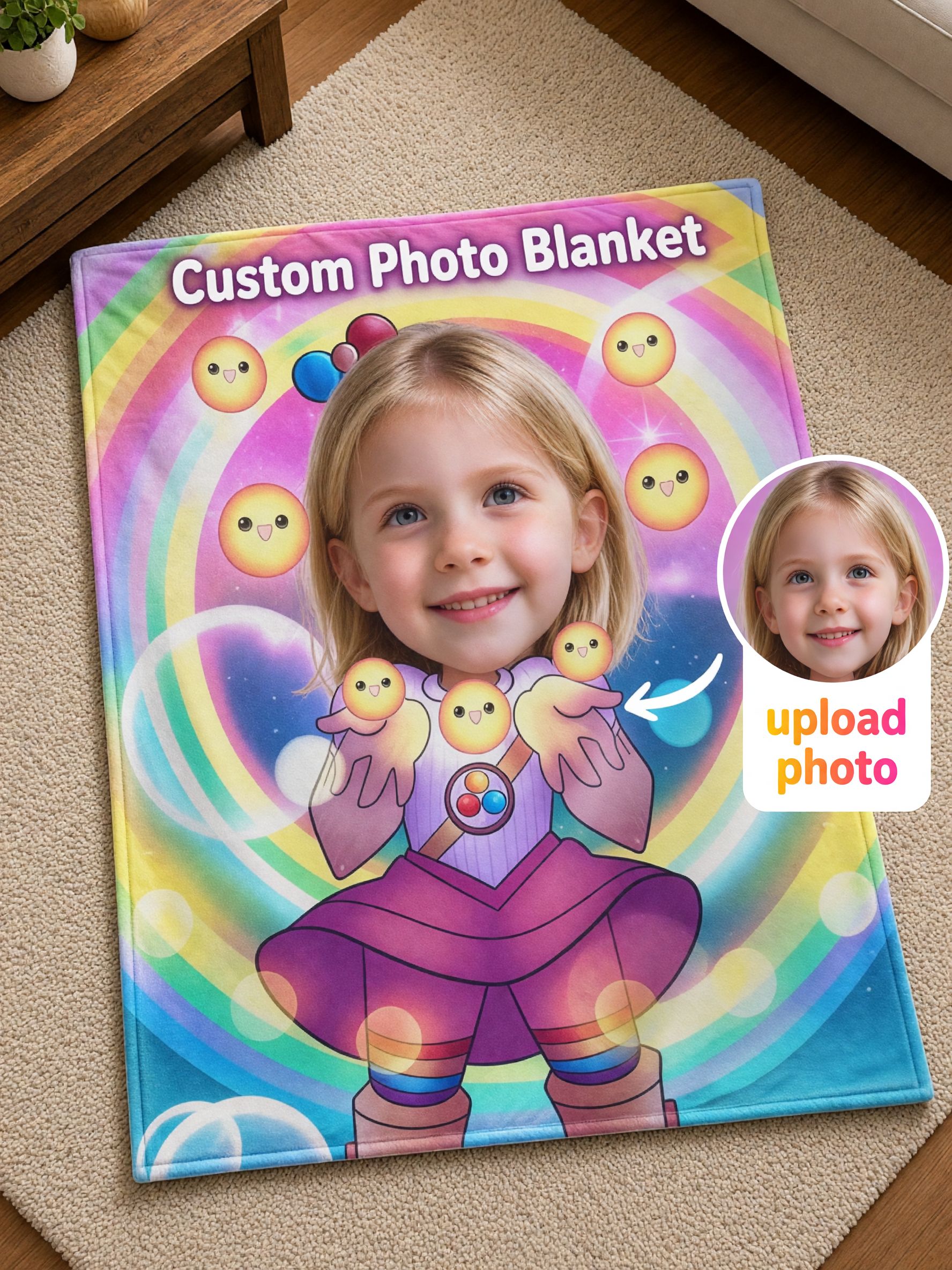 Custom Photo Blanket Personalized Face Flannel Fleece Throw Soft Rainbow Cartoon Bed Couch Wrap Ideal Gift