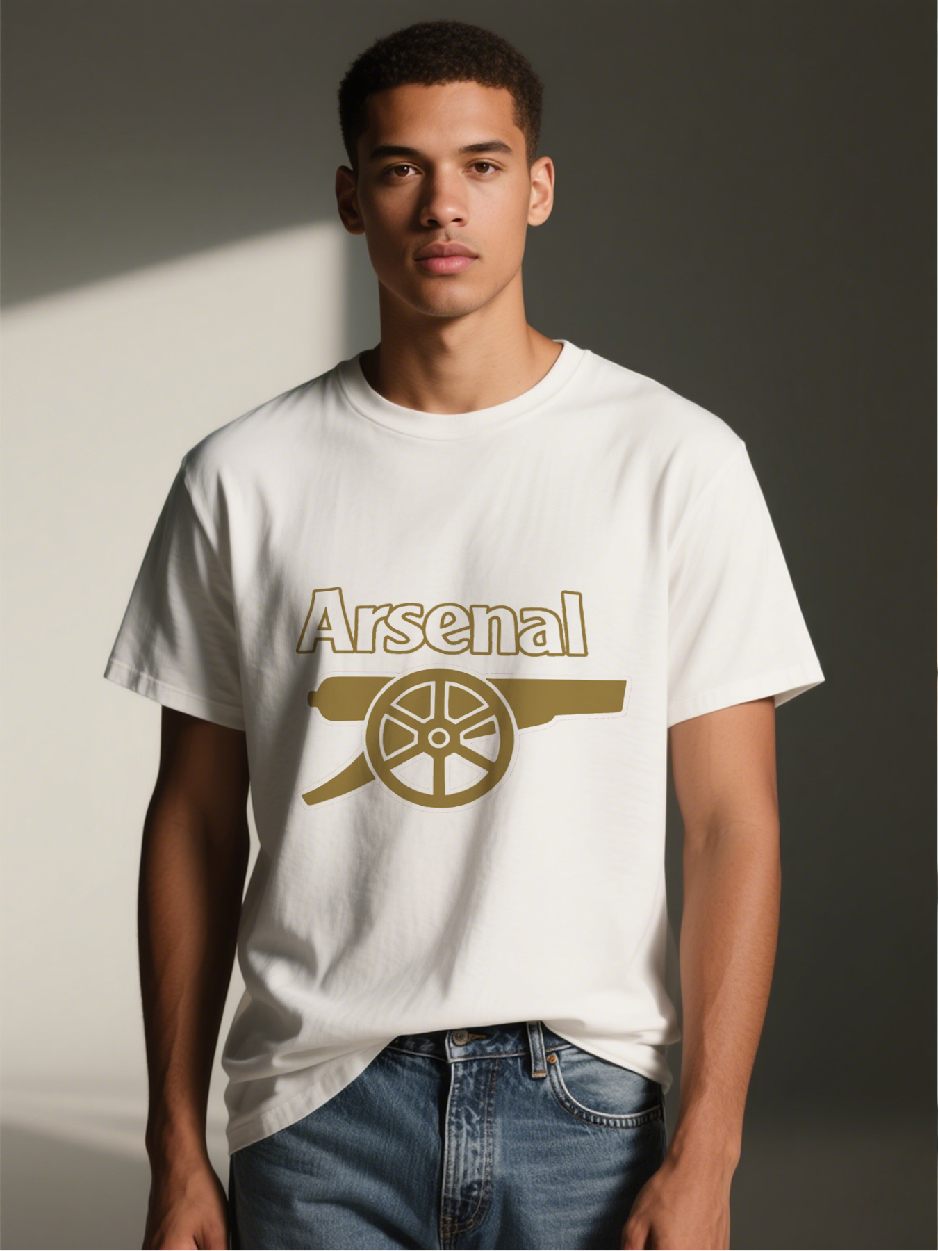 Men's Arsenal Cannon Logo Printed T-Shirt Casual Round Neck Summer Lightweight Breathable Short Sleeve Tee for Football Fans and Sports Enthusiasts