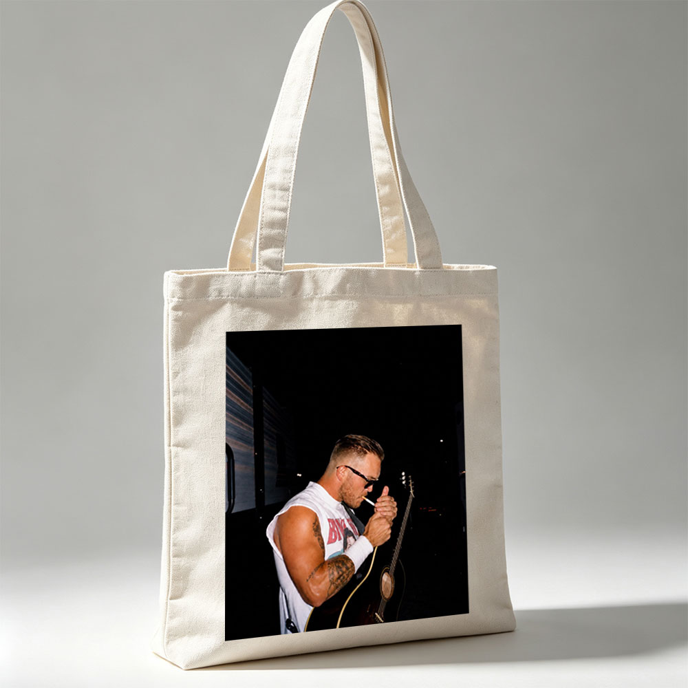 Brantley Gilbert Smoking Cigarette with Acoustic Guitar at Night - Canvas tote bags