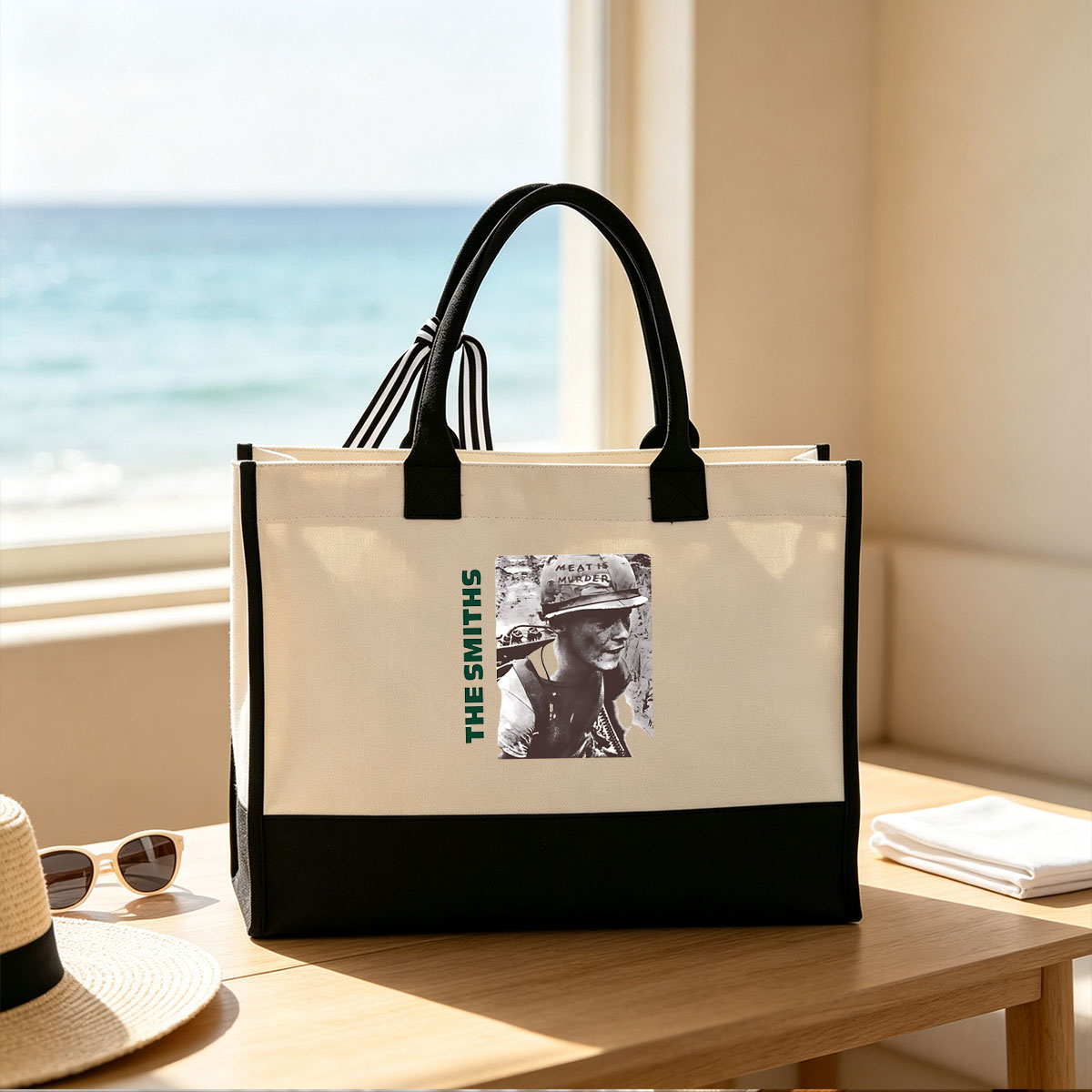 The Smiths - Meat Is Murder Album Cover Featuring Morrissey - Canvas patchwork gift tote bag