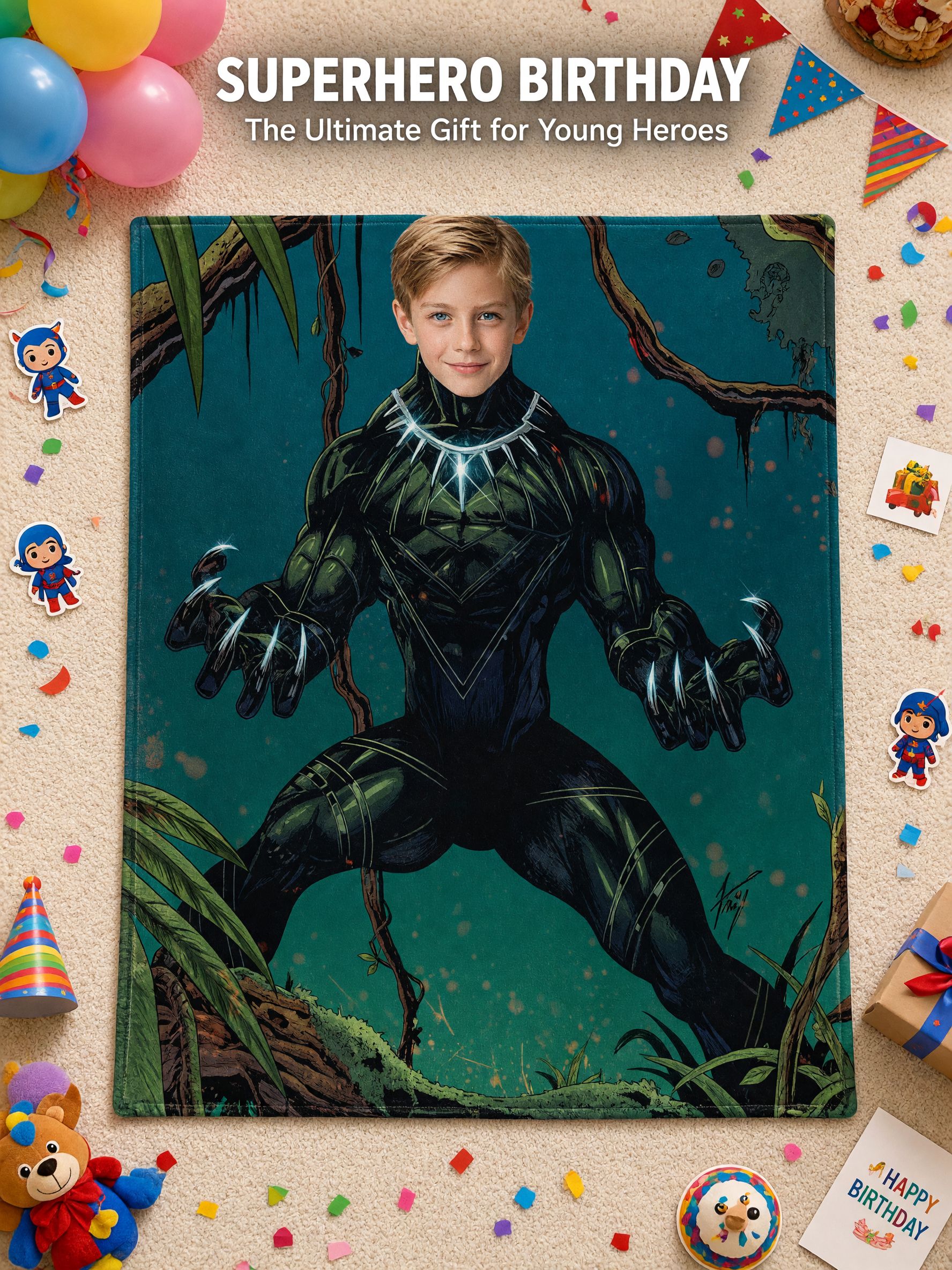 Custom Face Superhero Flannel Fleece Blanket Soft Personalized Photo Throw for Bed Couch Ideal Gift