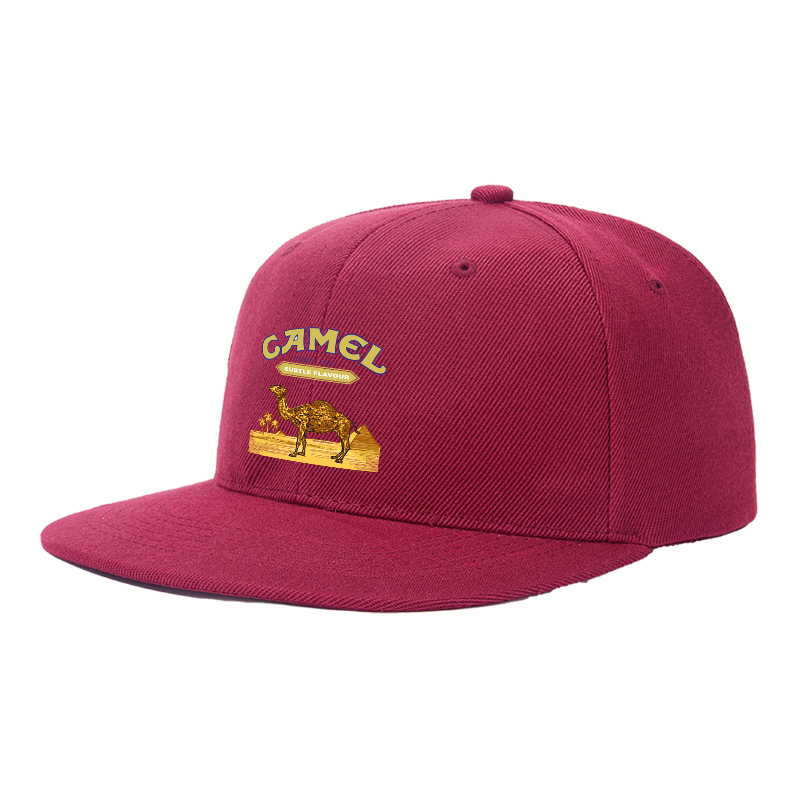 Flat Brim Baseball Cap Camel Desert Scene Print Streetwear Underground Skate Style for Basketball Court Skate Park Urban Lifestyle Hip Hop Artists and Streetwear Enthusiasts