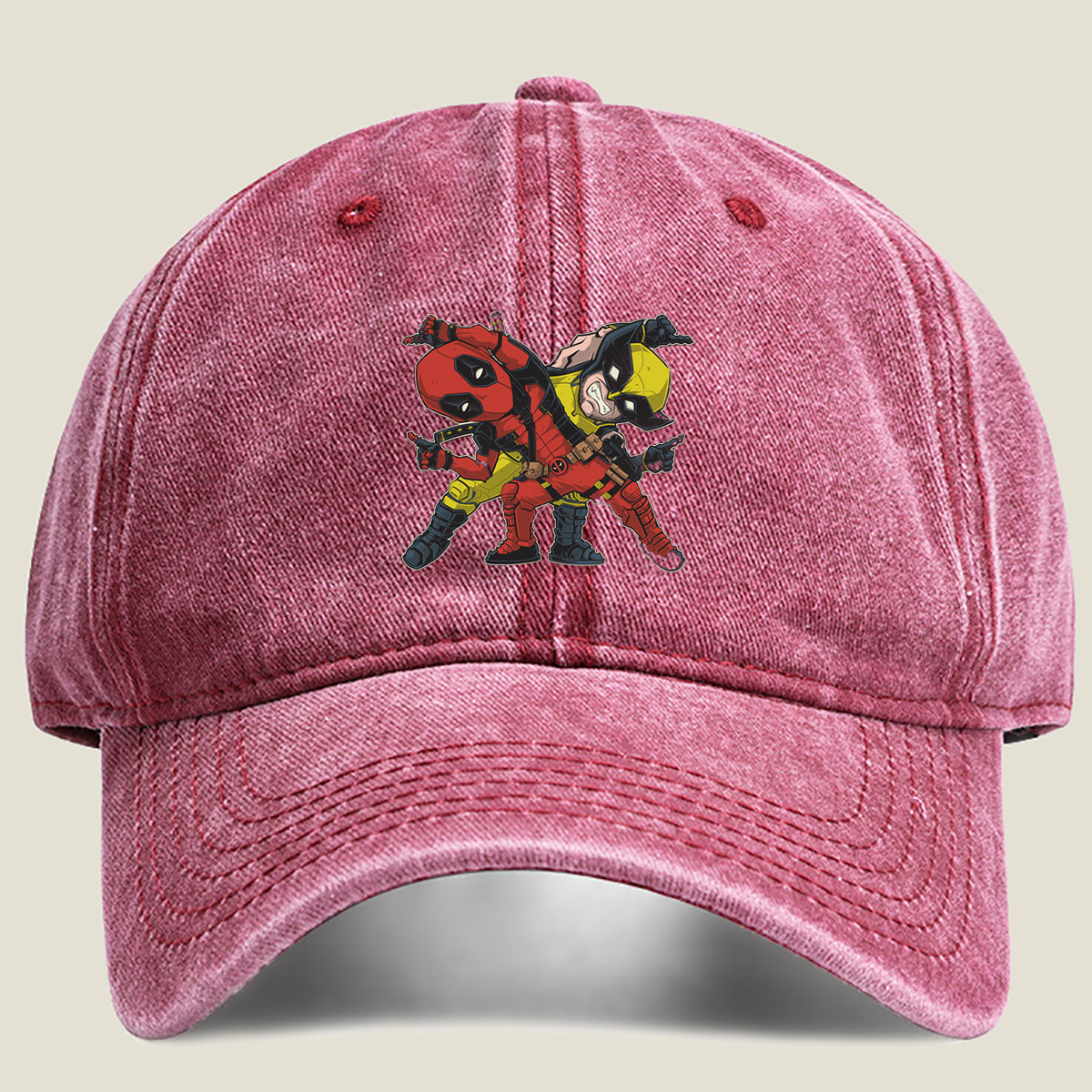 Deadpool and Wolverine Chibi Art - Washed Denim - Baseball Cap
