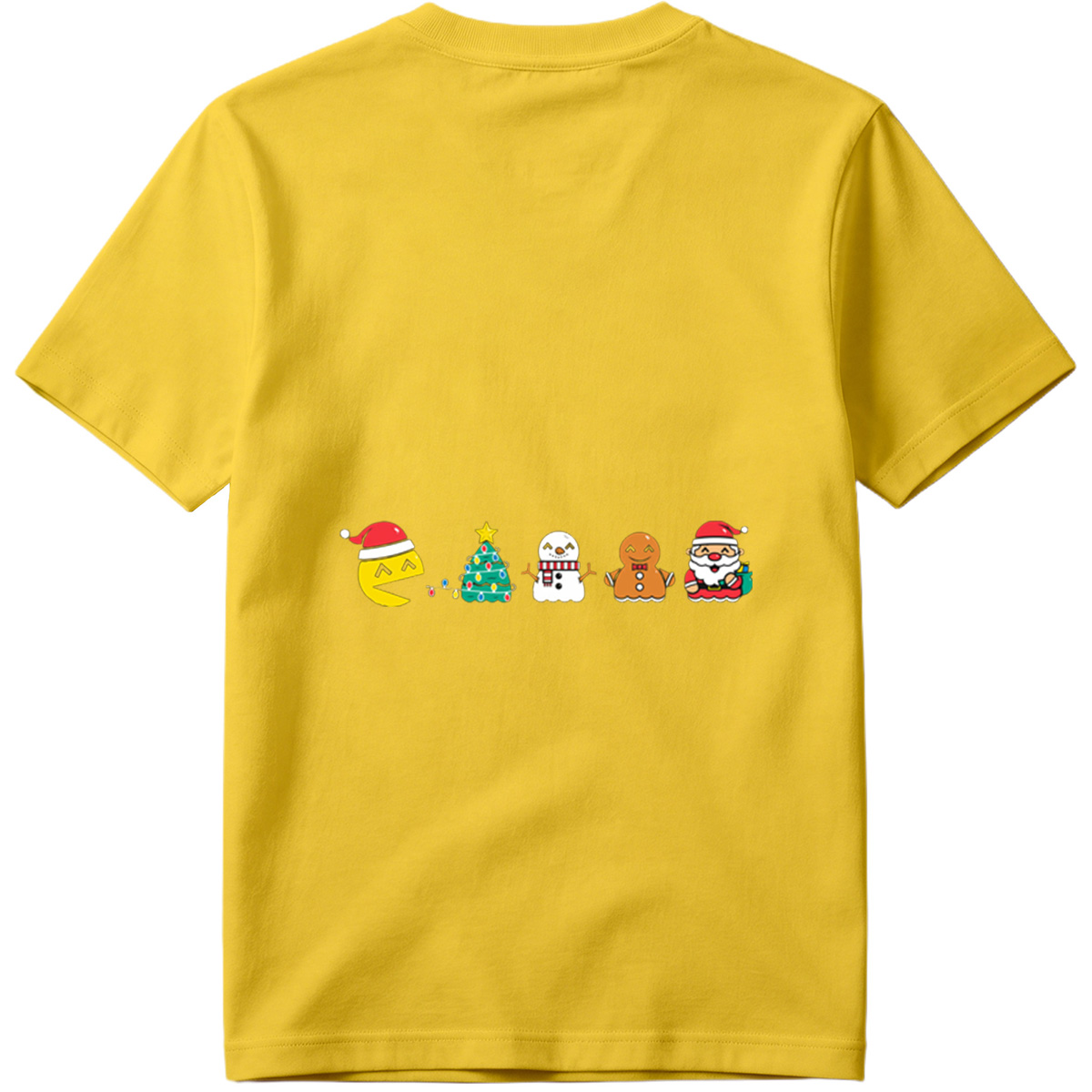 Pac-Man Christmas Characters: Pac-Man, Christmas Tree, Snowman, Gingerbread Man, Santa Claus - Tee