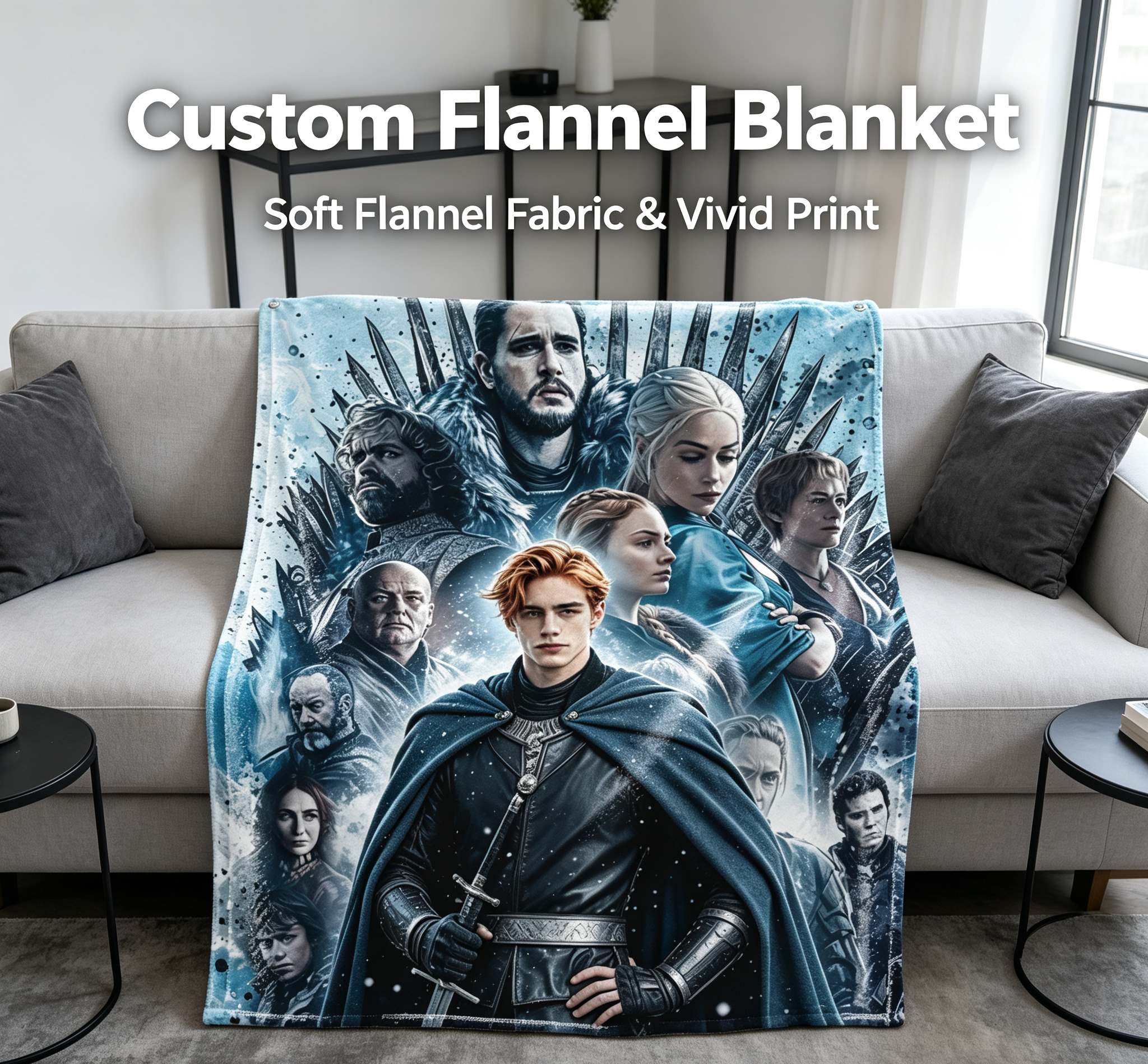 Custom Face Blanket Game of Thrones The Final Season Flannel Blanket for Couch, Bed, or Travel Perfect Gift for Fans and Collectors